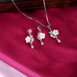 Petal & Plume Drop Silver Necklace Set