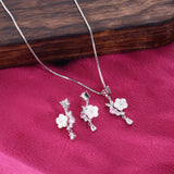 Petal & Plume Drop Silver Necklace Set