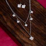 925 Silver Square Charm Necklace Set