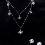 925 Silver Square Charm Necklace Set