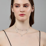 925 Silver Square Charm Necklace Set