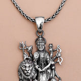 Maa Durga Divine Warrior Silver Pendant