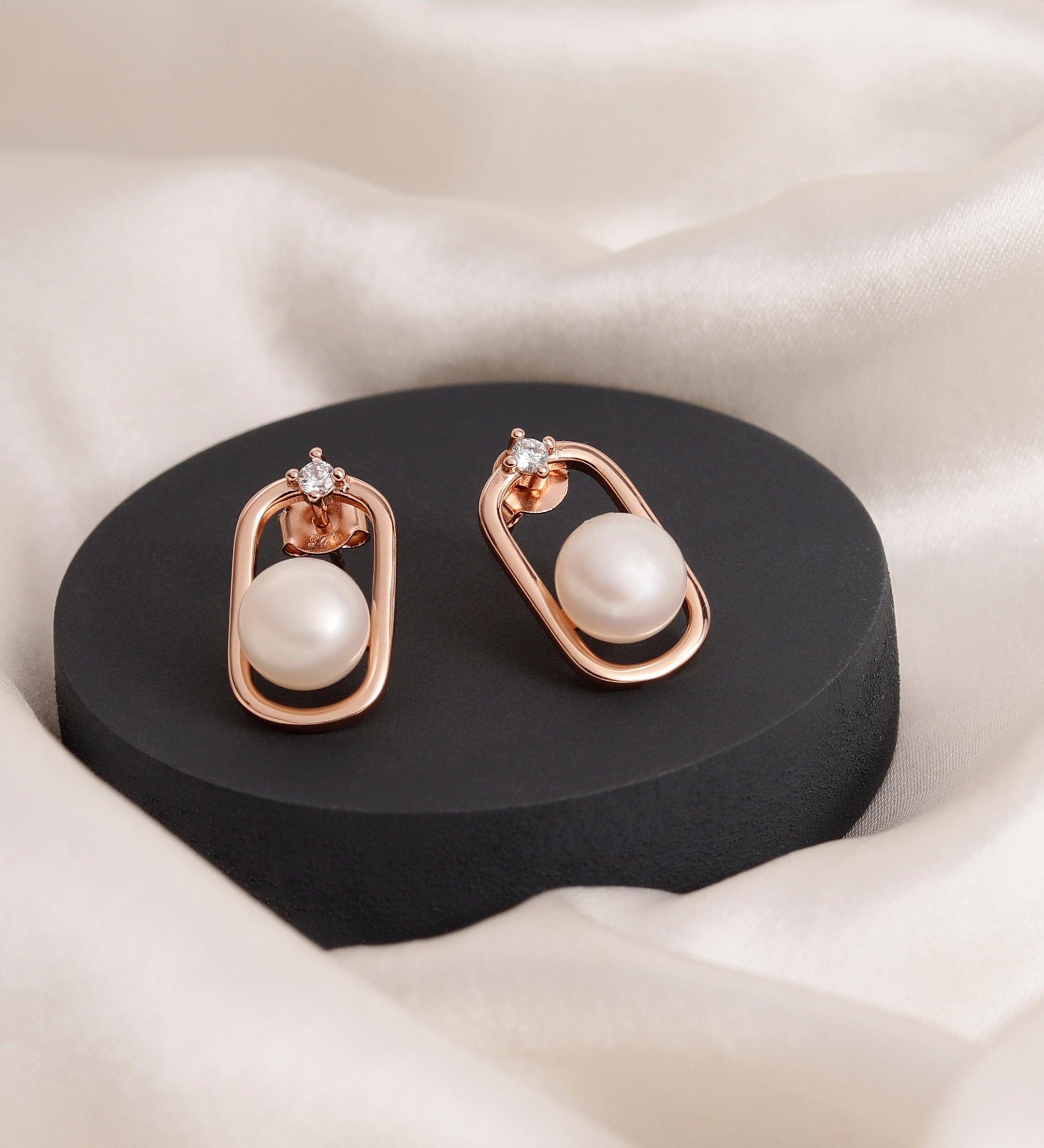 Silver Encased Pearl Earrings - Diavo Jewels