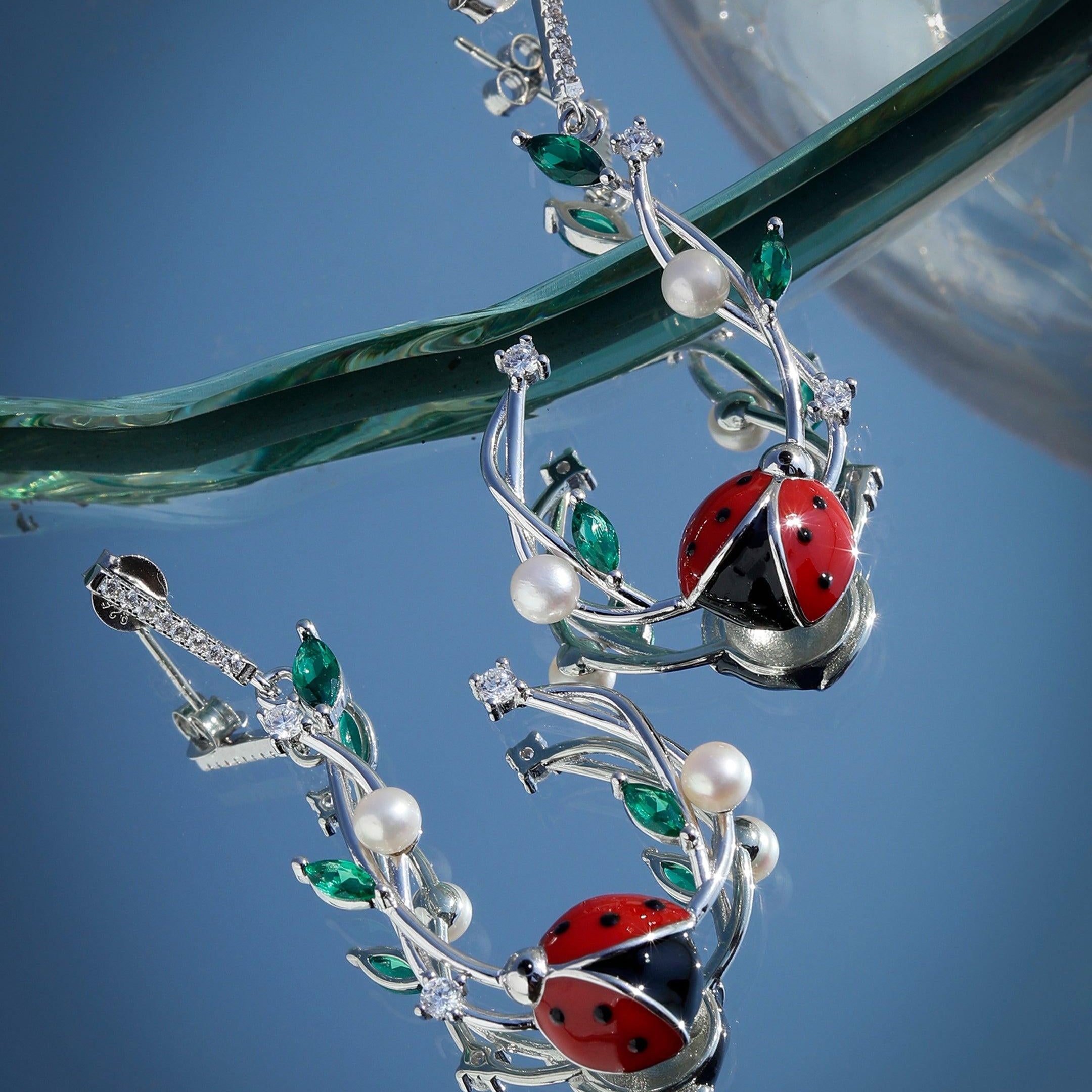 Pearl Bug Silver Delight Earrings - Diavo Jewels