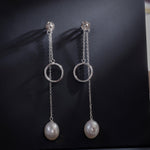 Dainty Circle & Pearl Drop 925 Silver Earrings - Diavo Jewels