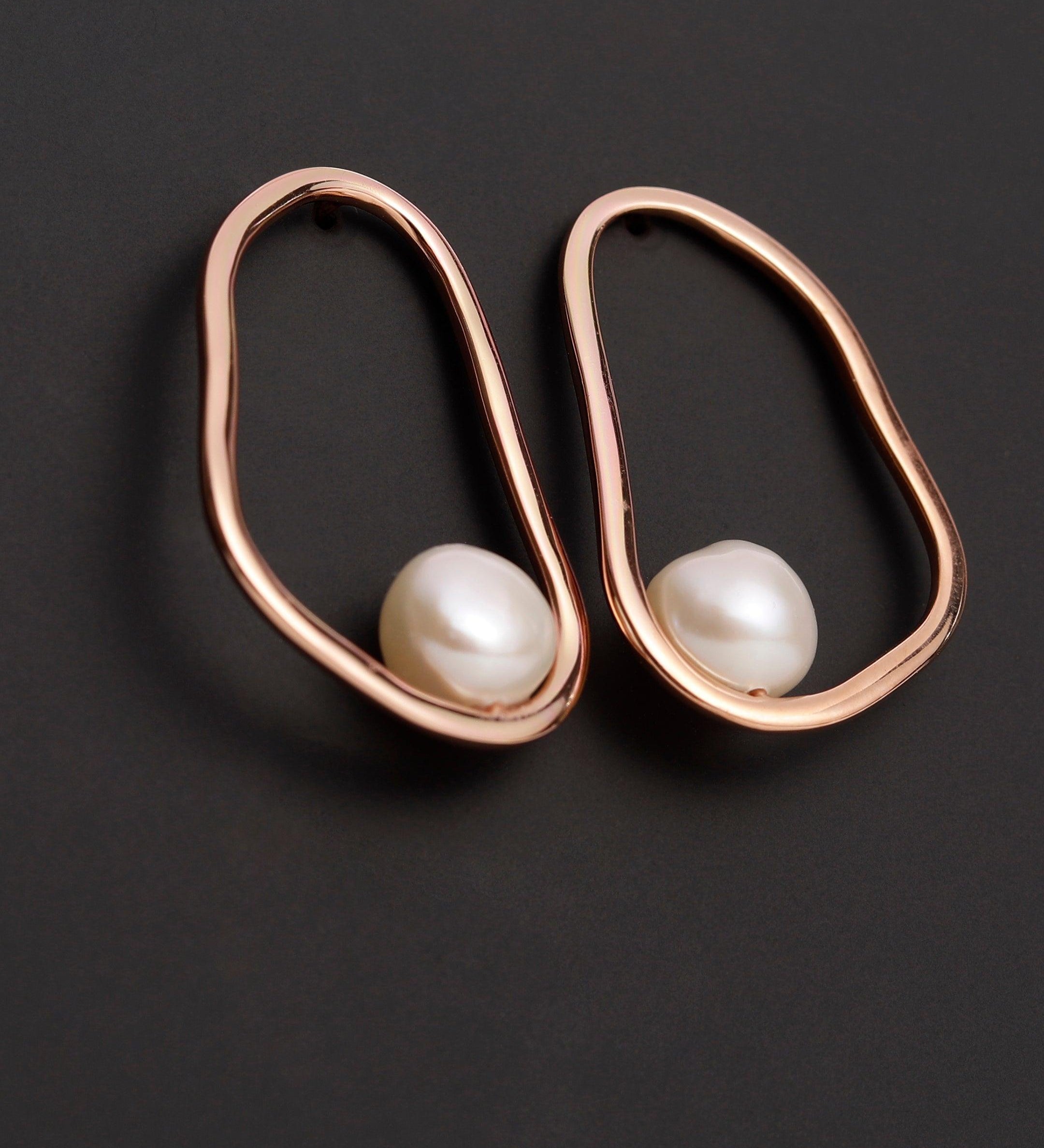 Ethereal Pearl Sculpture Silver Earrings - Diavo Jewels