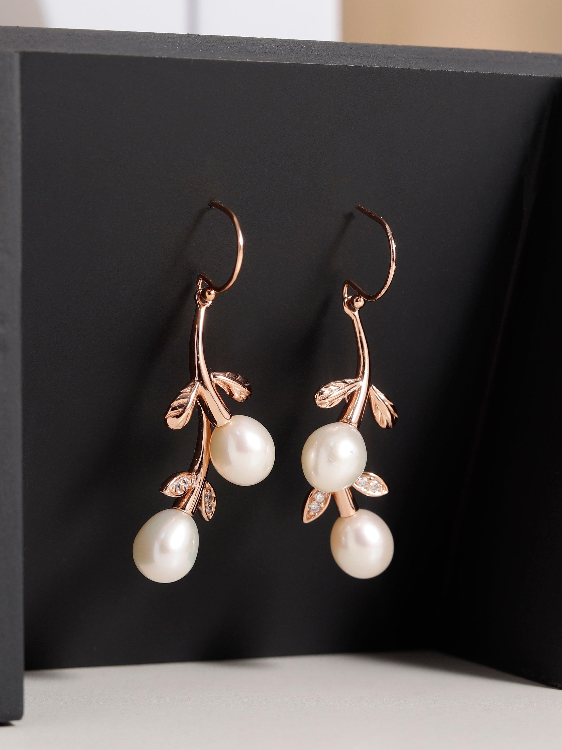 Silver Cascading Petals Pearl Earrings - Diavo Jewels