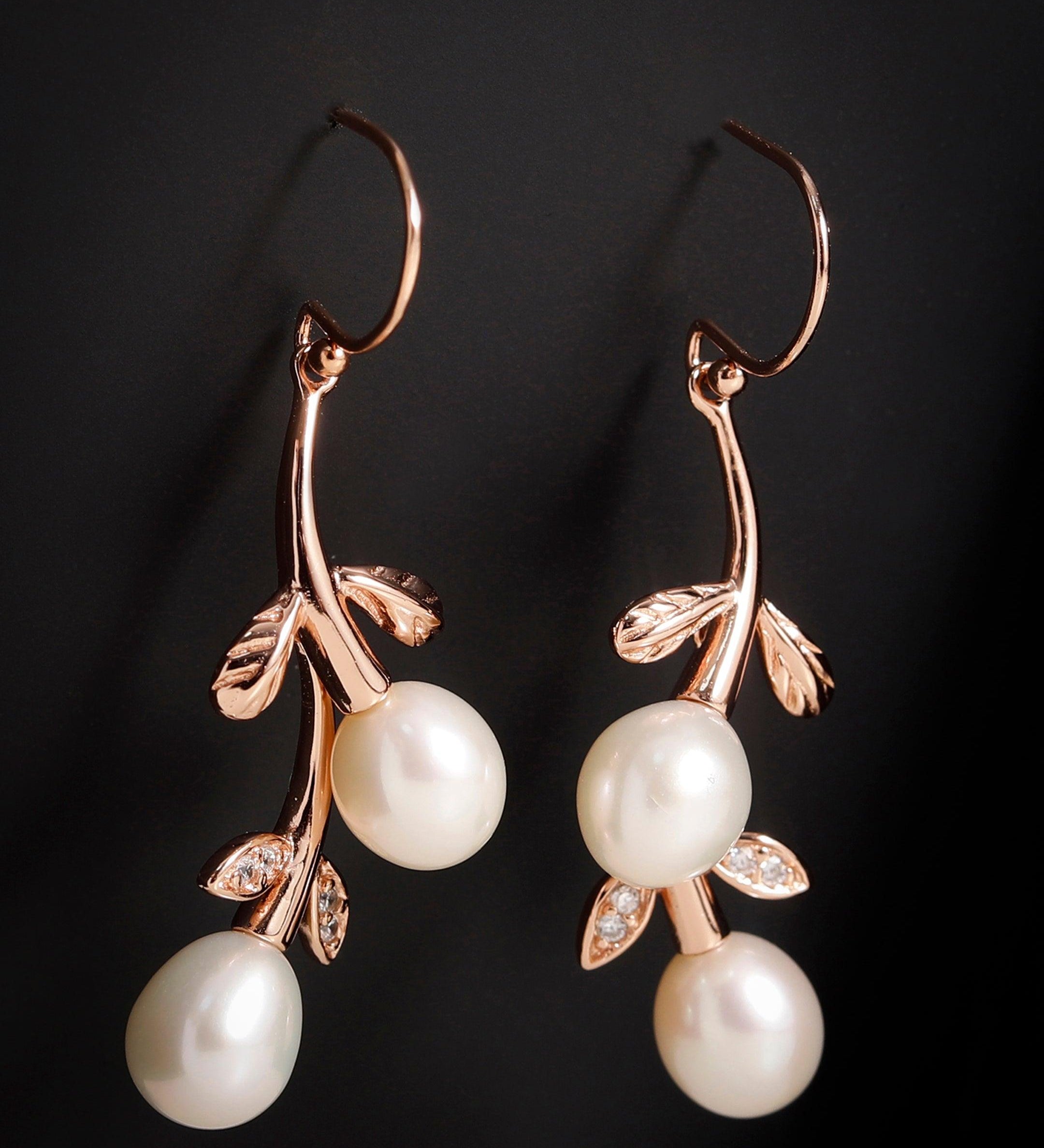 Silver Cascading Petals Pearl Earrings - Diavo Jewels