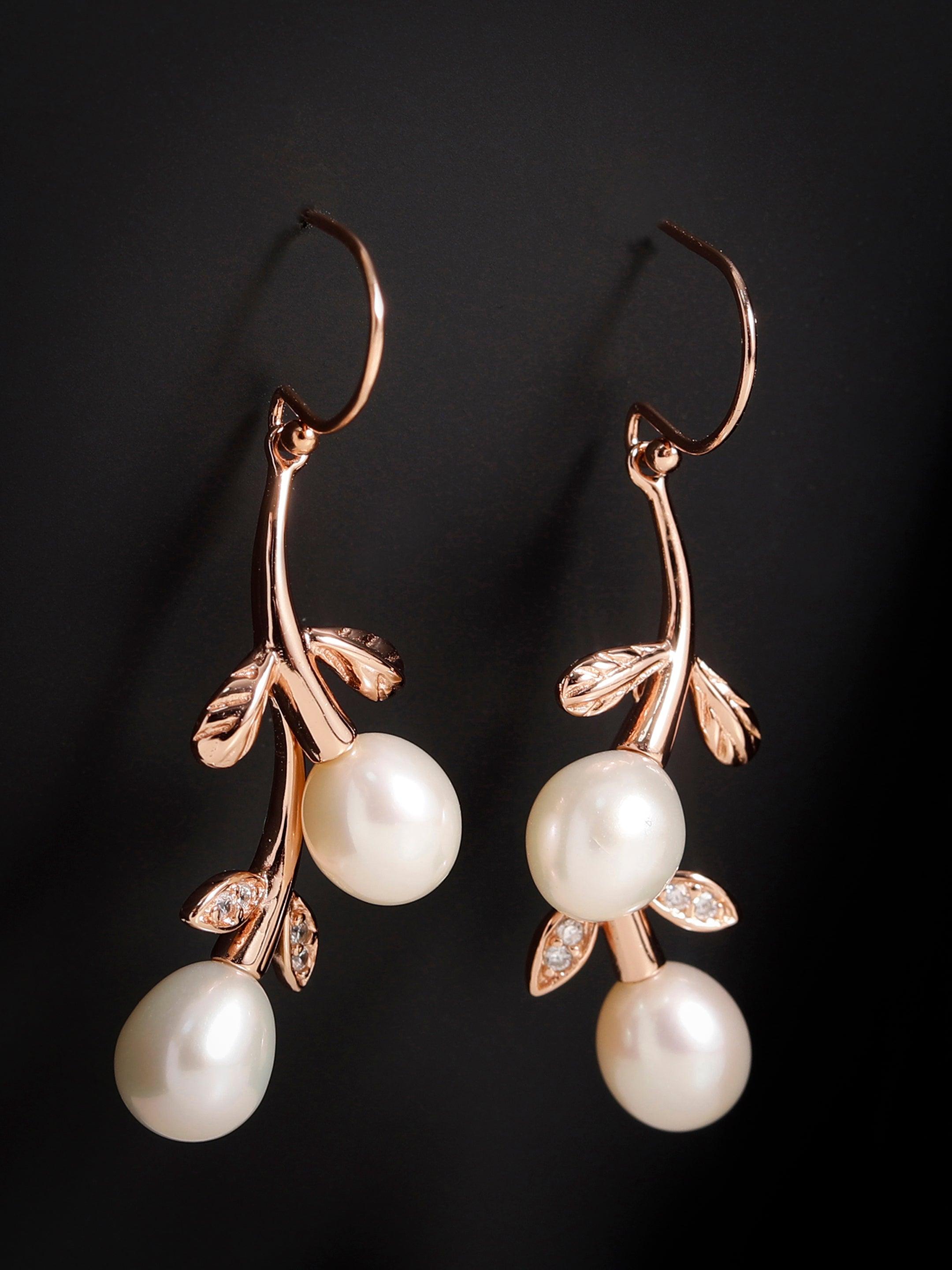 Silver Cascading Petals Pearl Earrings - Diavo Jewels