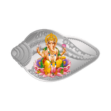 50 GRAM SILVER COIN (999.9) PURITY - LAKSHMI GANESH SHANKH SHAPE (2 COIN SET)