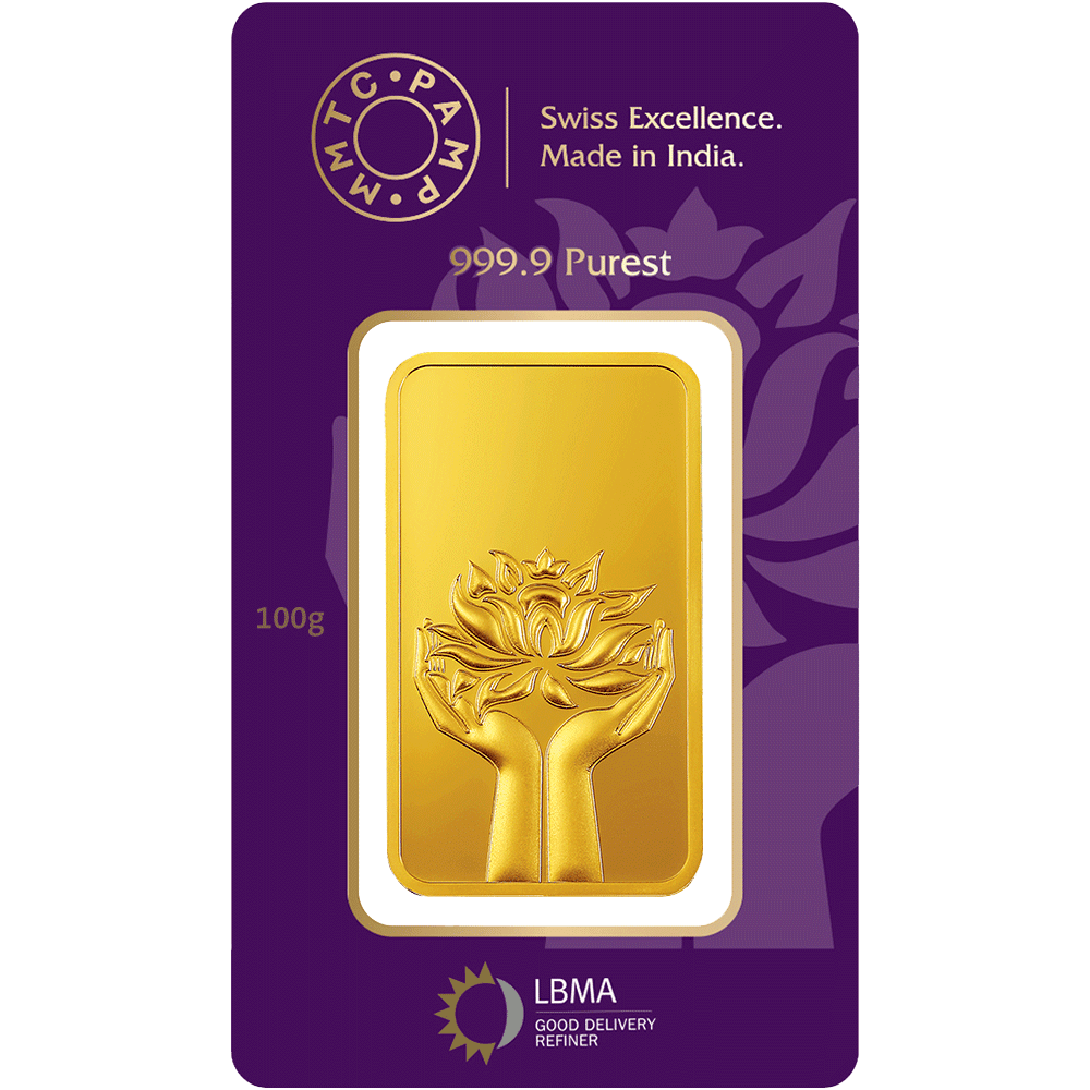 LOTUS 24K (999.9) 100 GM GOLD BAR - Diavo Jewels