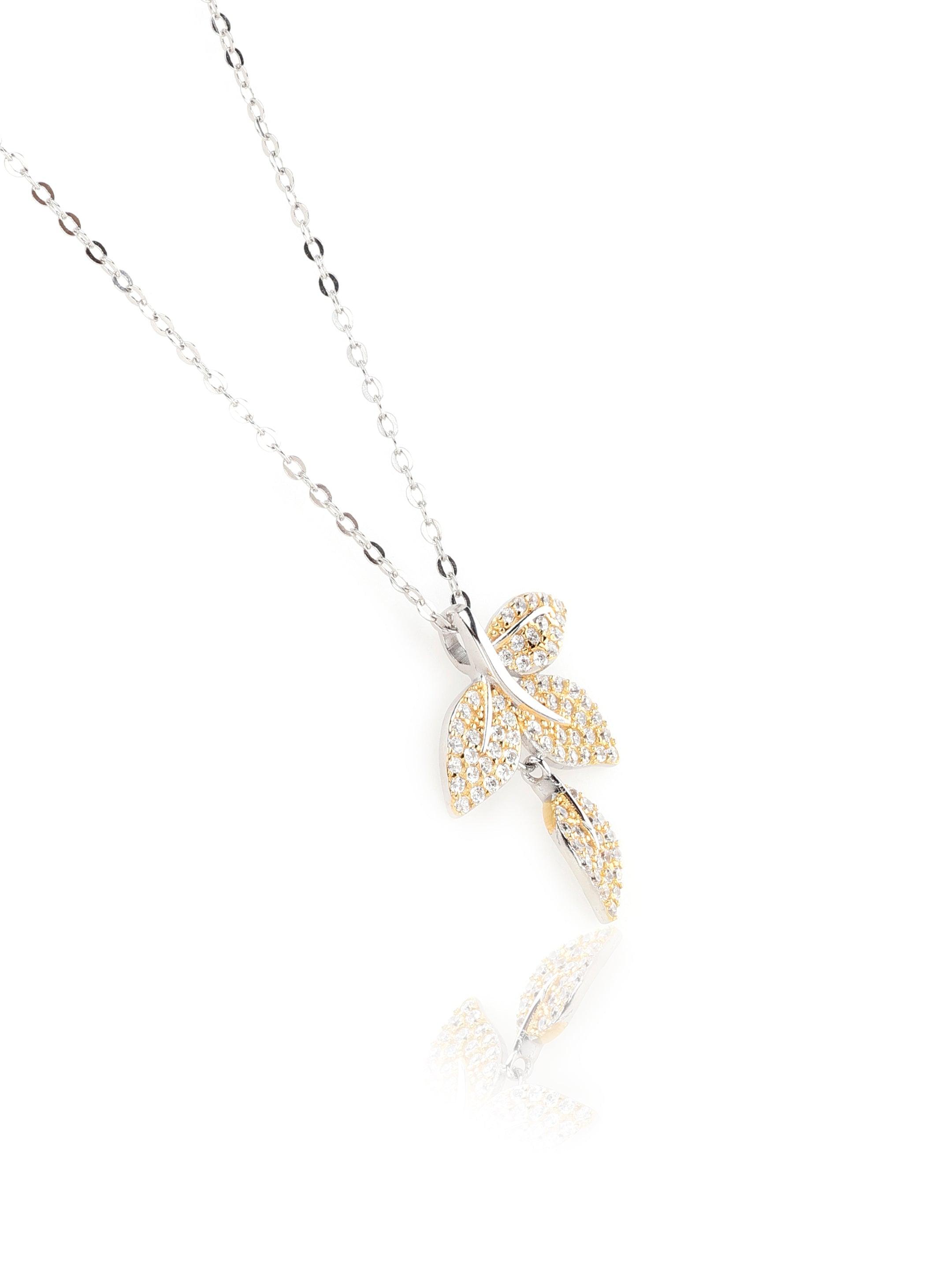 Sylvan Leafy Cluster Gold & Rhodium Plated Sterling Silver Necklace - Diavo  Jewels