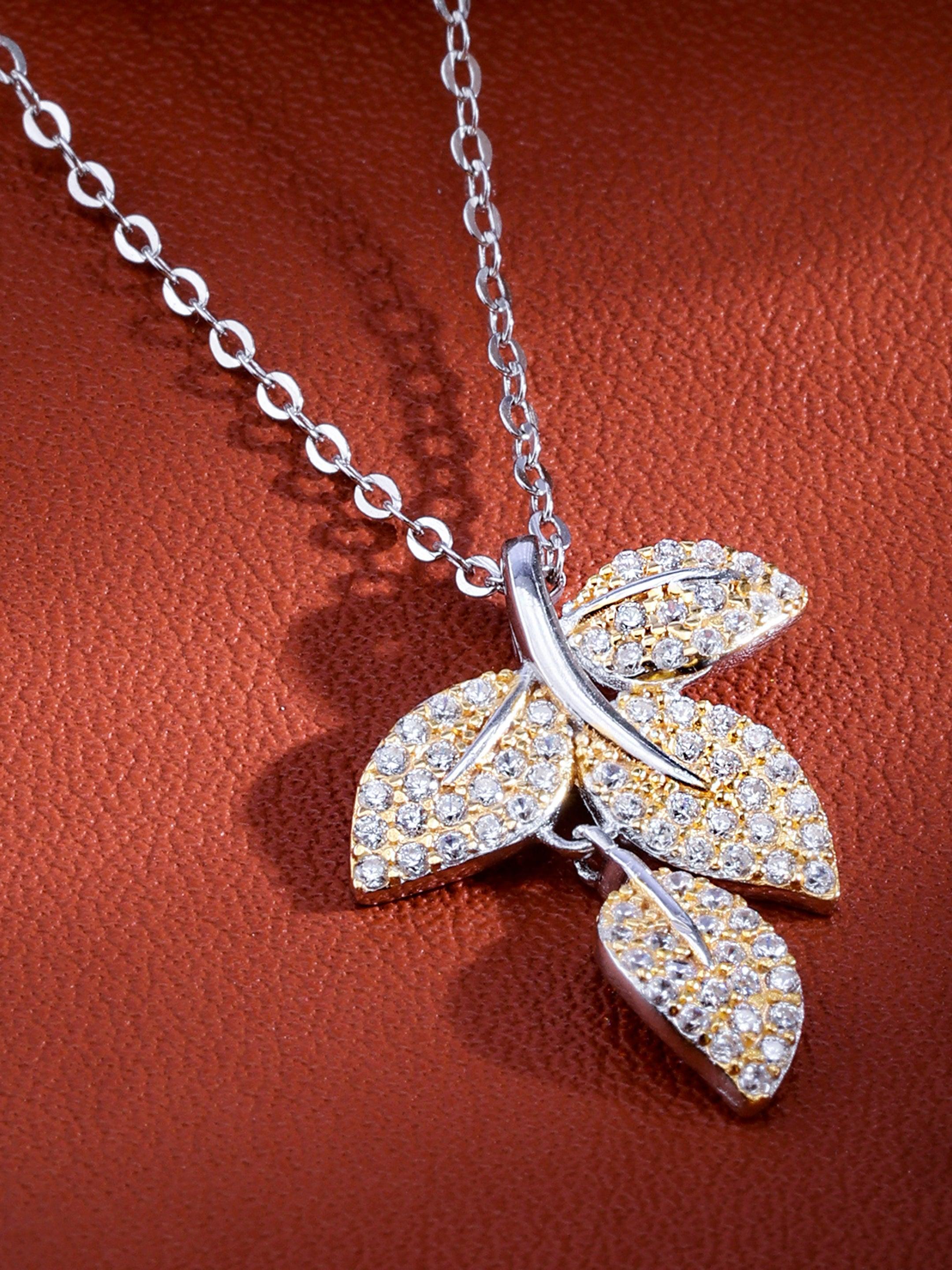 Sylvan Leafy Cluster Gold & Rhodium Plated Sterling Silver Necklace - Diavo  Jewels