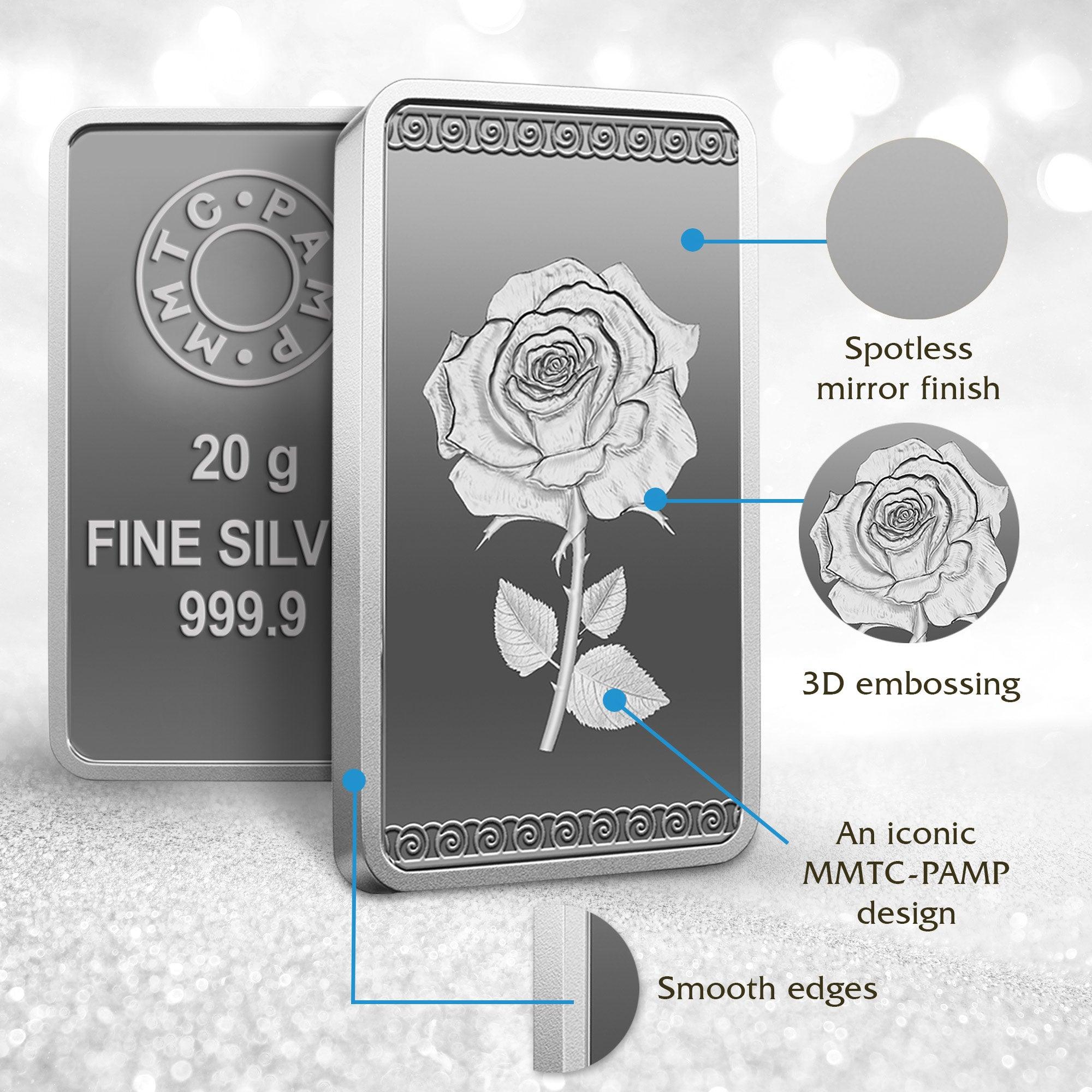 ROSE (999.9) PURITY 20 GM SILVER BAR - Diavo Jewels