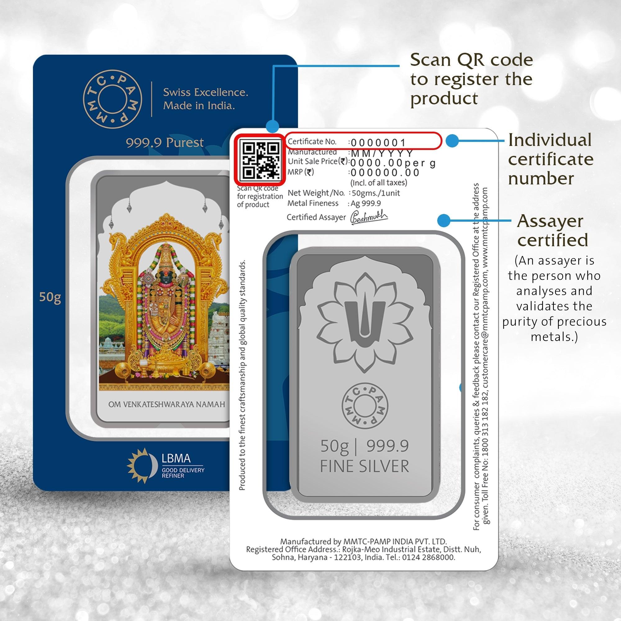 LORD BALAJI (999.9) 50 GM SILVER BAR - Diavo Jewels