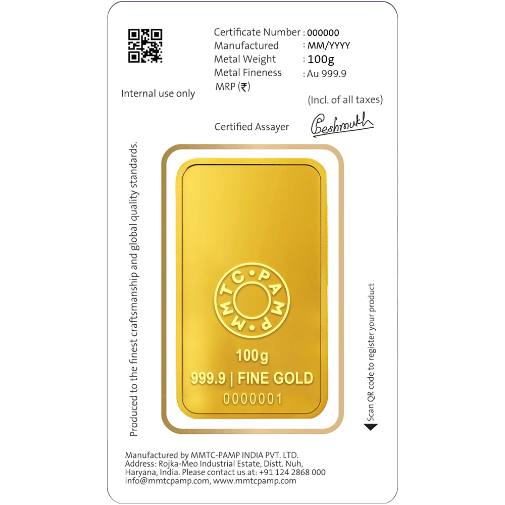 LOTUS 24K (999.9) 100 GM GOLD BAR - Diavo Jewels