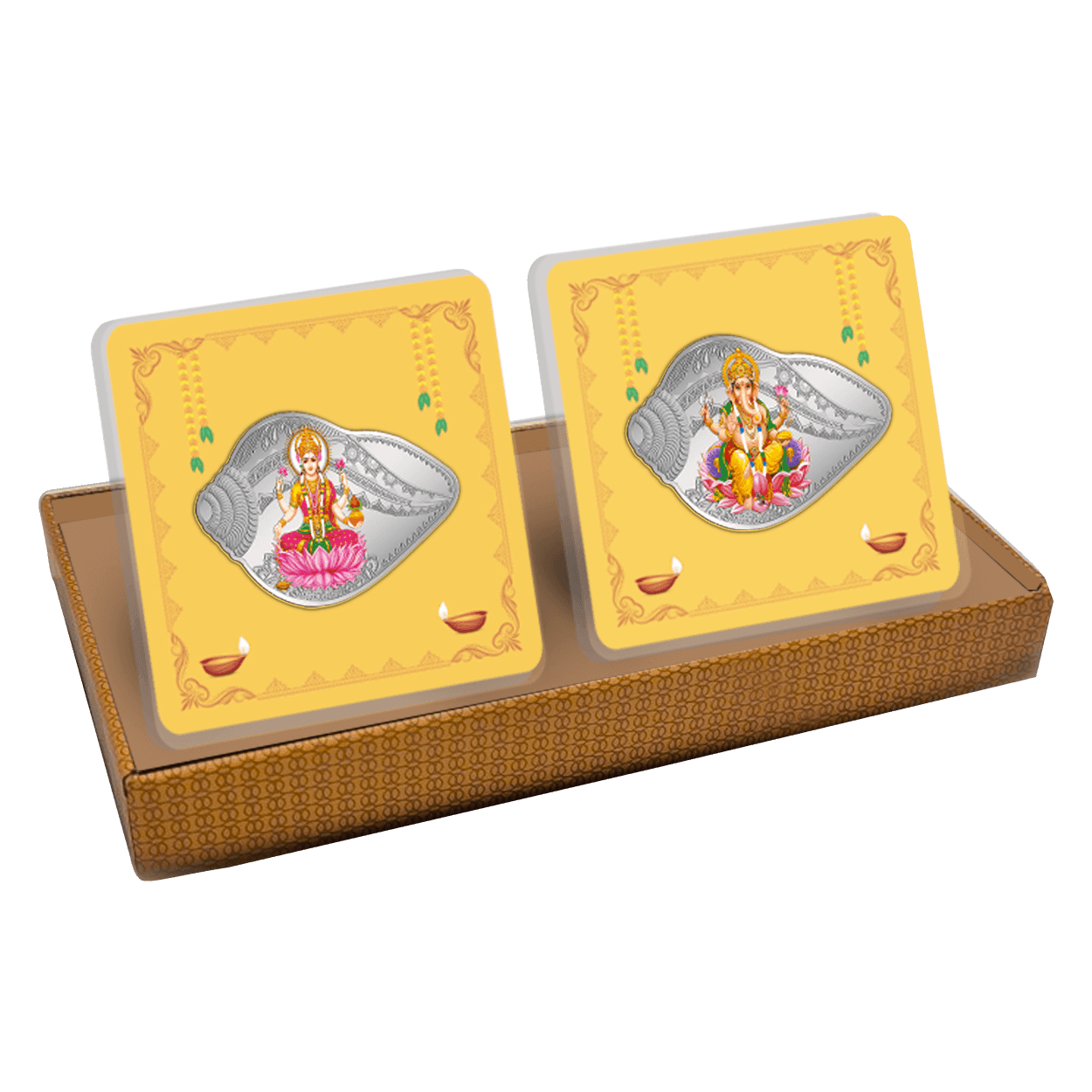 50 GRAM SILVER COIN (999.9) PURITY - LAKSHMI GANESH SHANKH SHAPE (2 COIN SET)