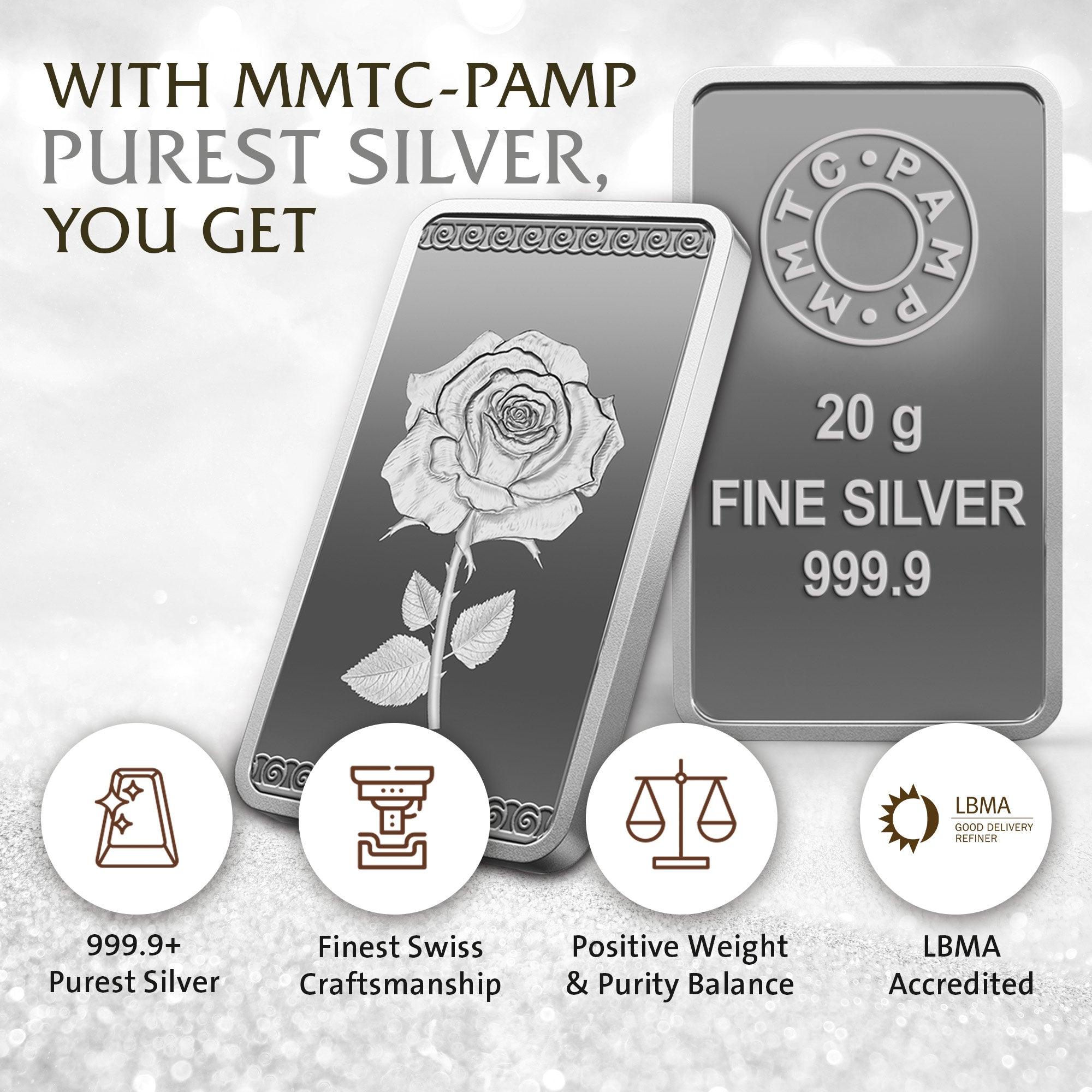 ROSE (999.9) PURITY 20 GM SILVER BAR - Diavo Jewels