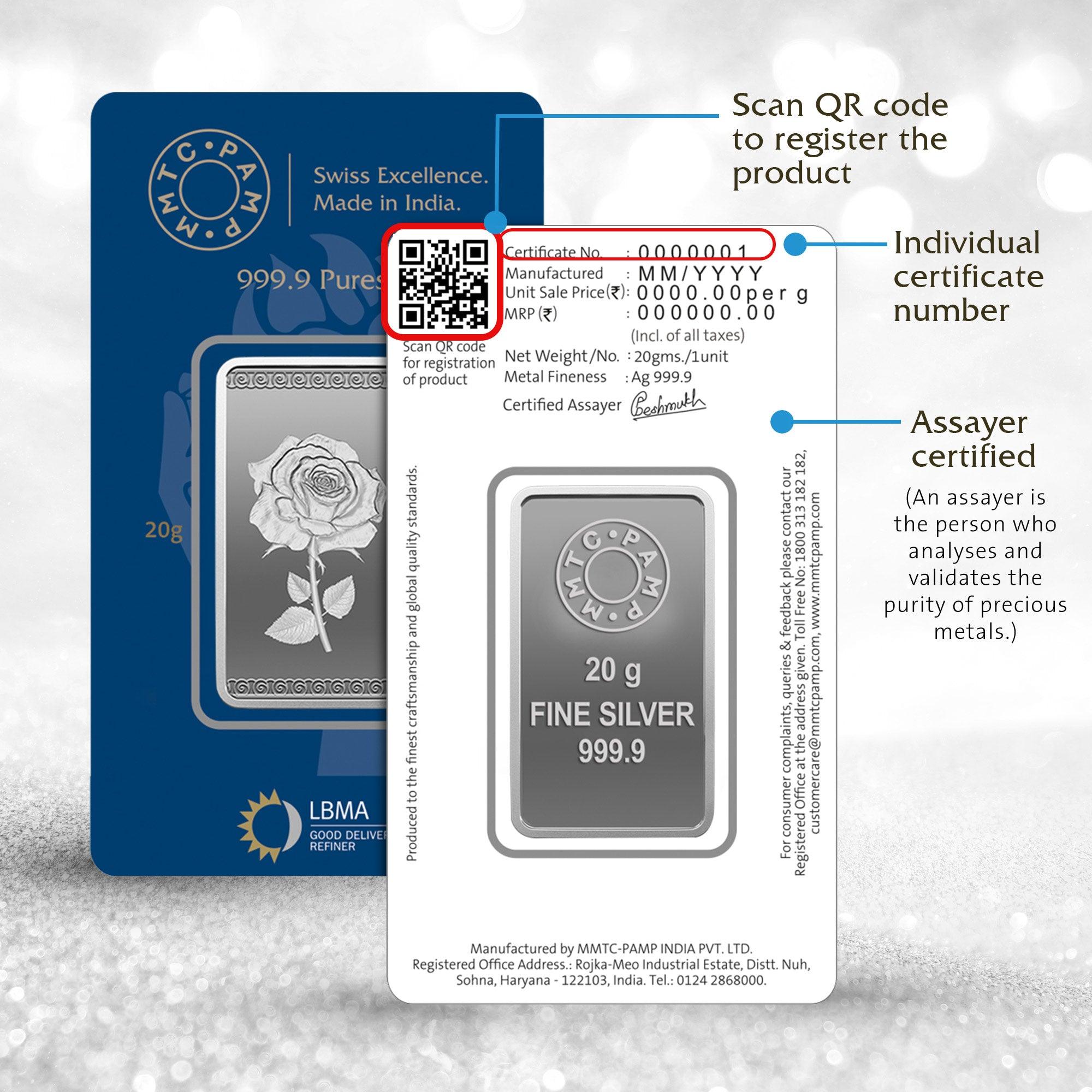 ROSE (999.9) PURITY 20 GM SILVER BAR - Diavo Jewels
