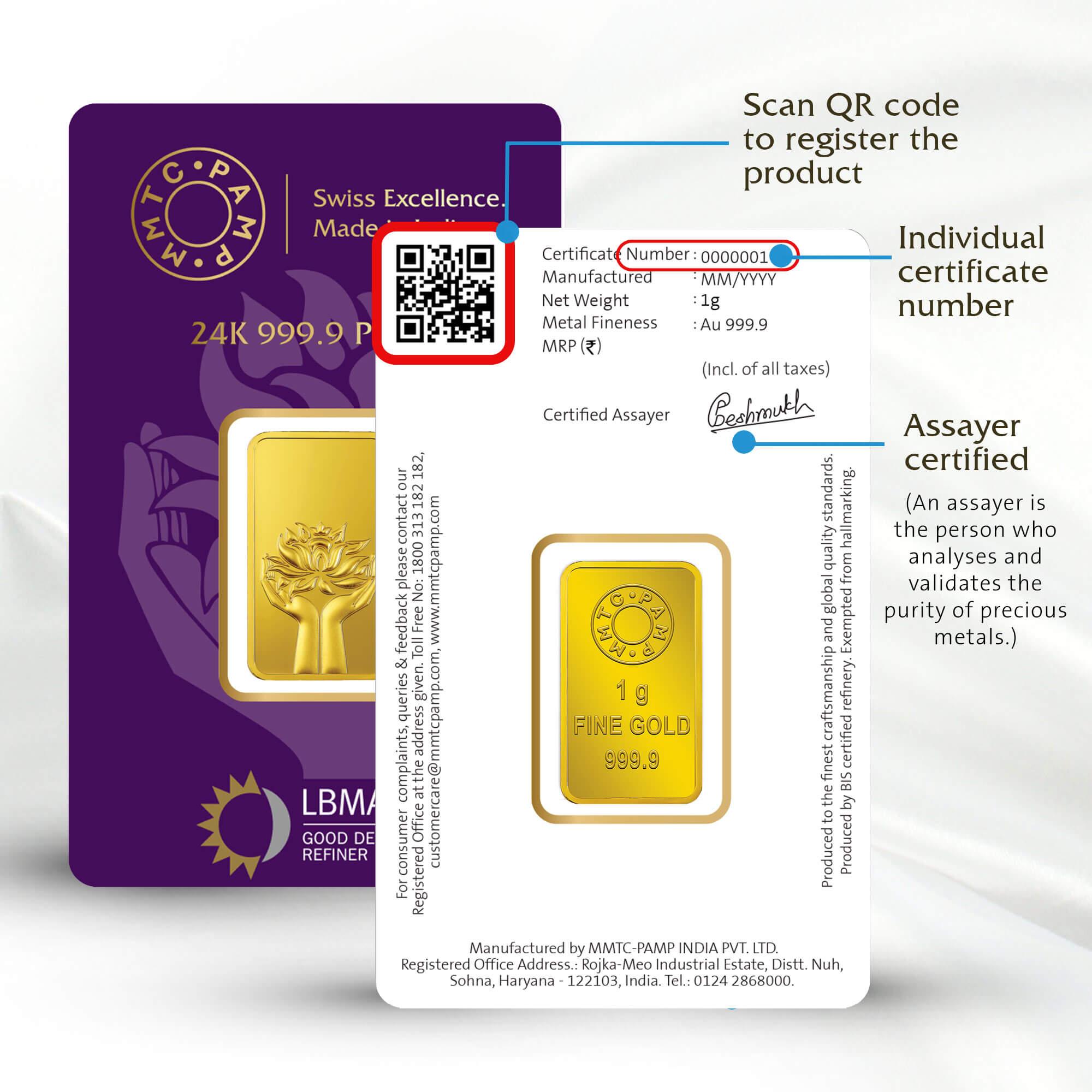 LOTUS 24K (999.9) 1 GM GOLD BAR - Diavo Jewels