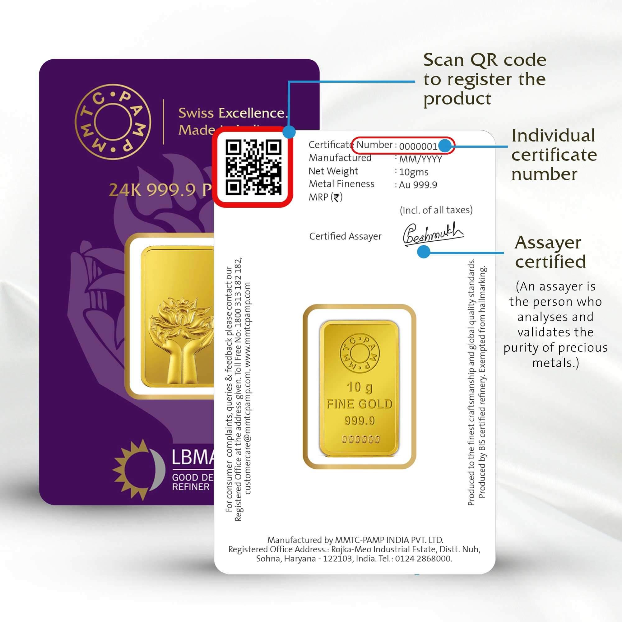 LOTUS 24K (999.9) 10 GM GOLD BAR - Diavo Jewels