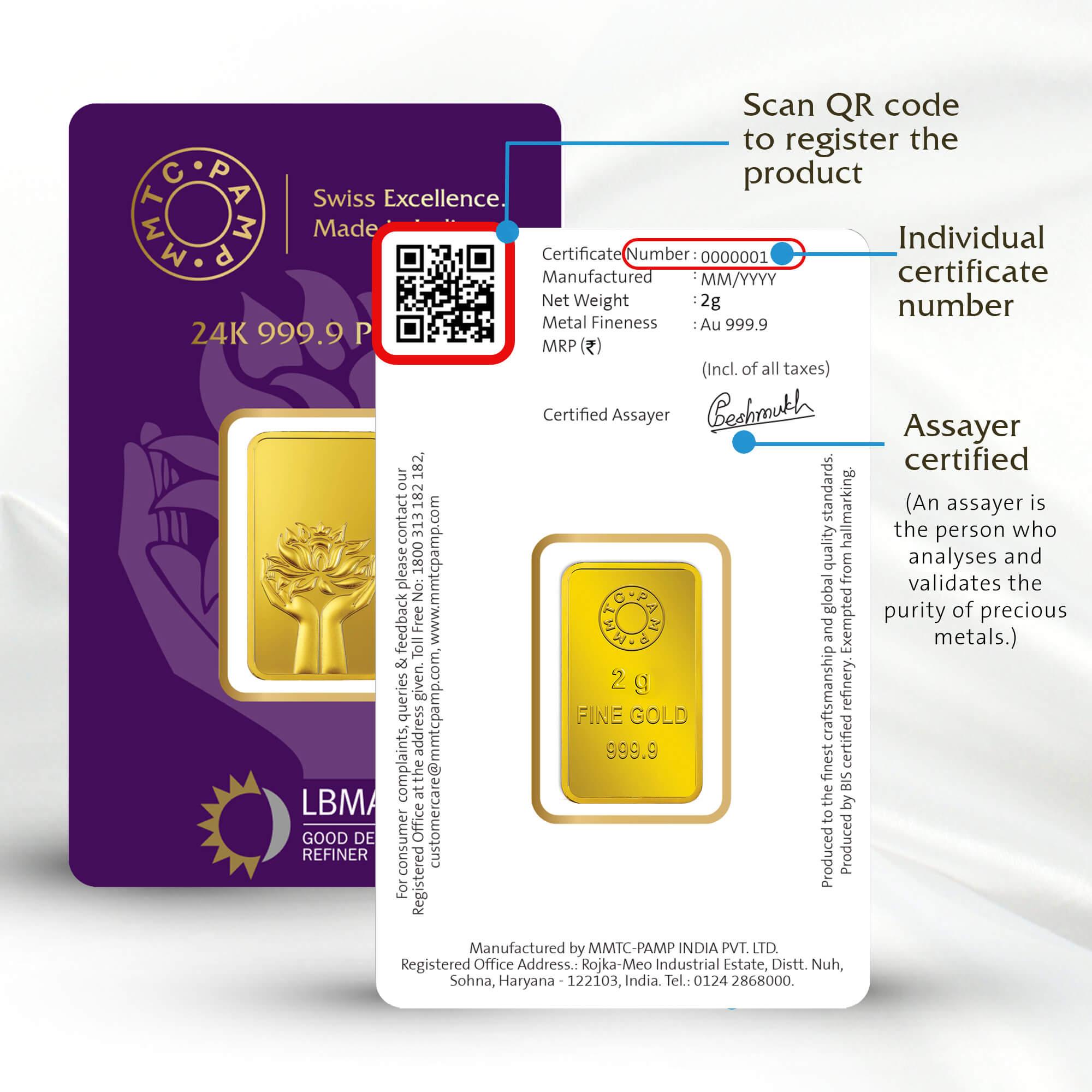 LOTUS 24K (999.9) 2 GM GOLD BAR - Diavo Jewels