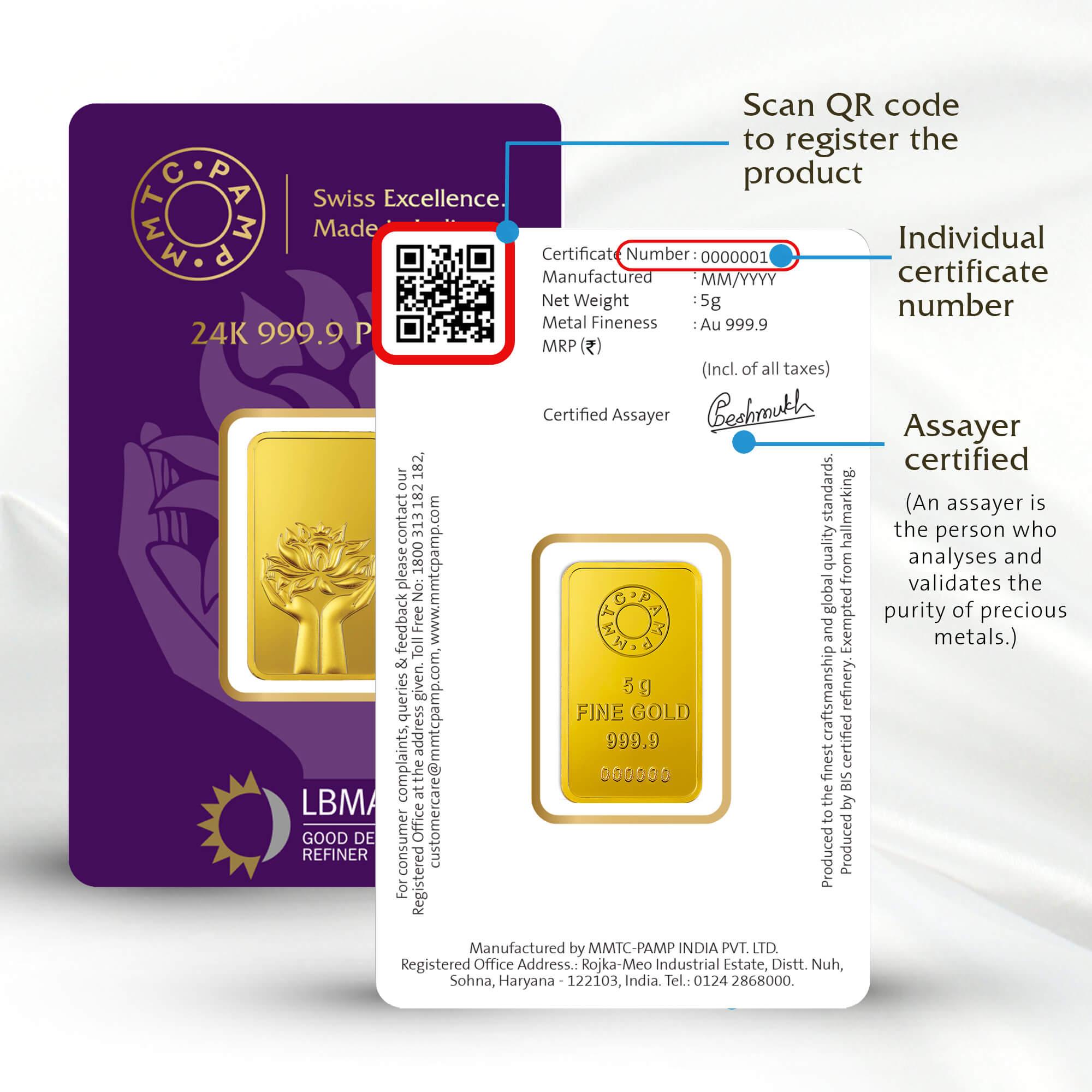 LOTUS 24K (999.9) 5 GM GOLD BAR - Diavo Jewels