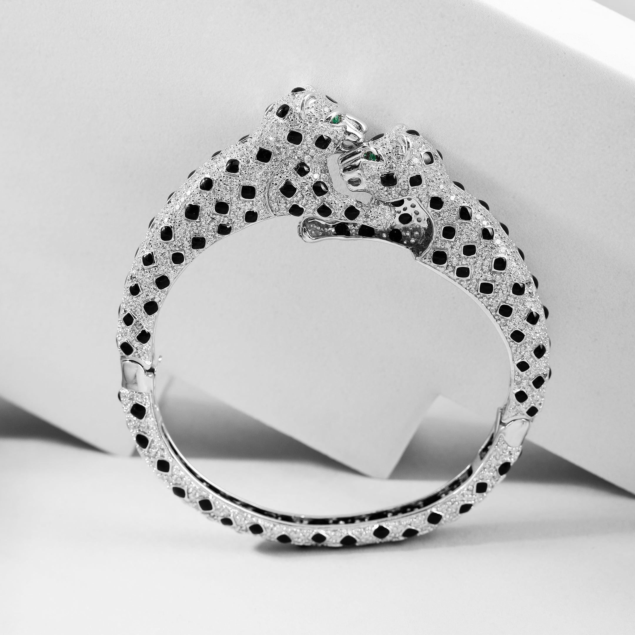 Ebony Panther Silver Cuff Bracelet - Diavo Jewels