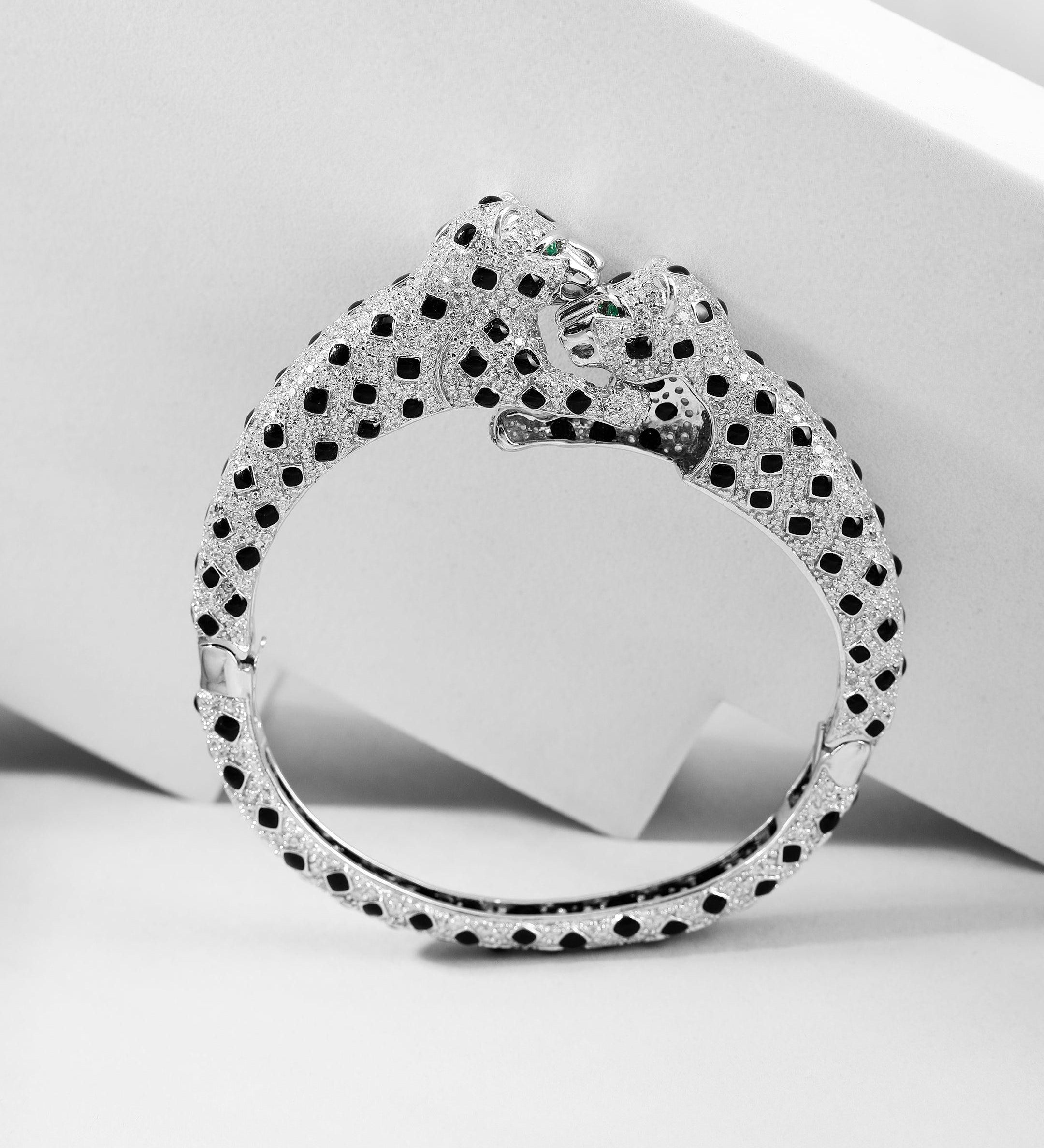 Ebony Panther Silver Cuff Bracelet - Diavo Jewels