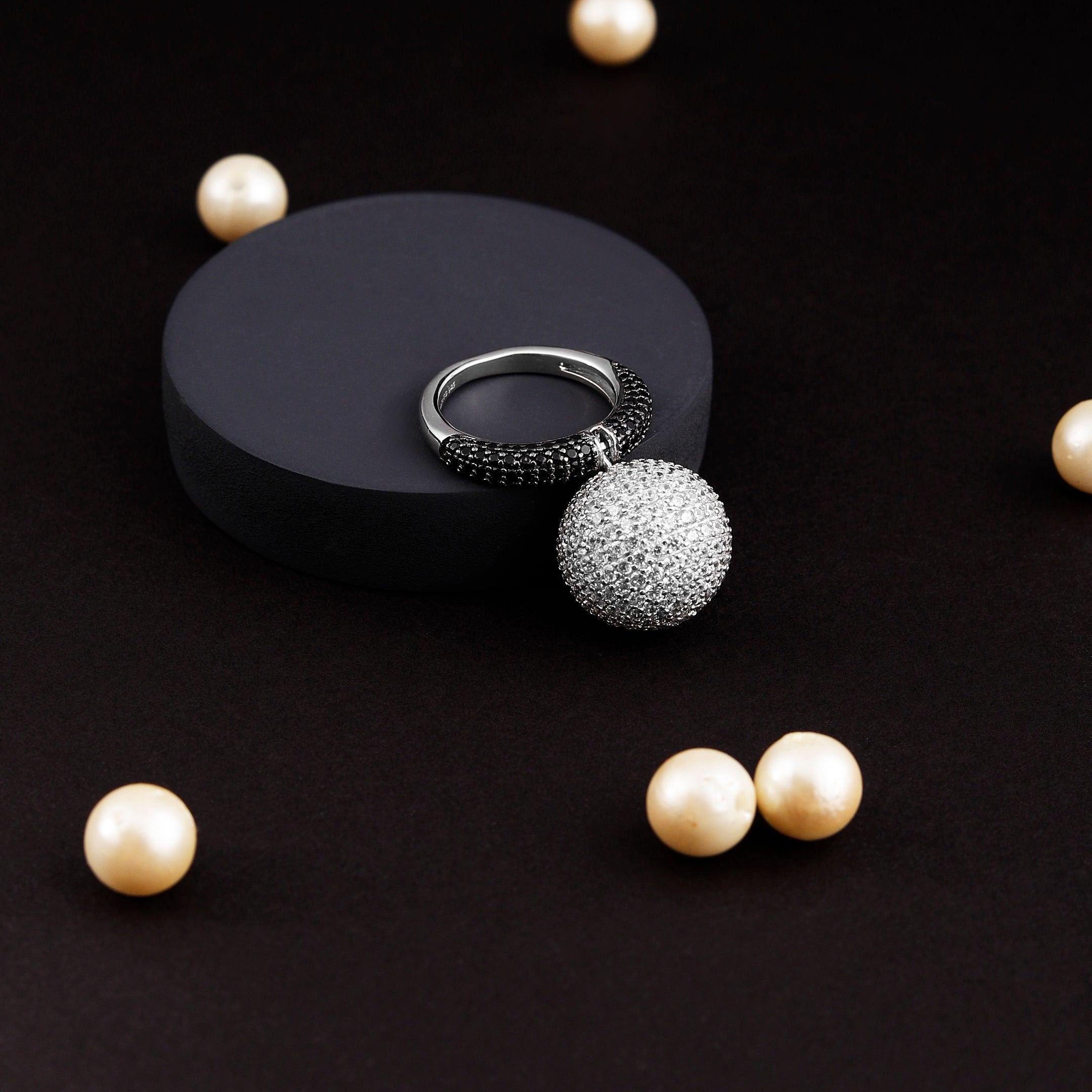 Dazzling Sphere of Glamour Silver Ring - Diavo Jewels