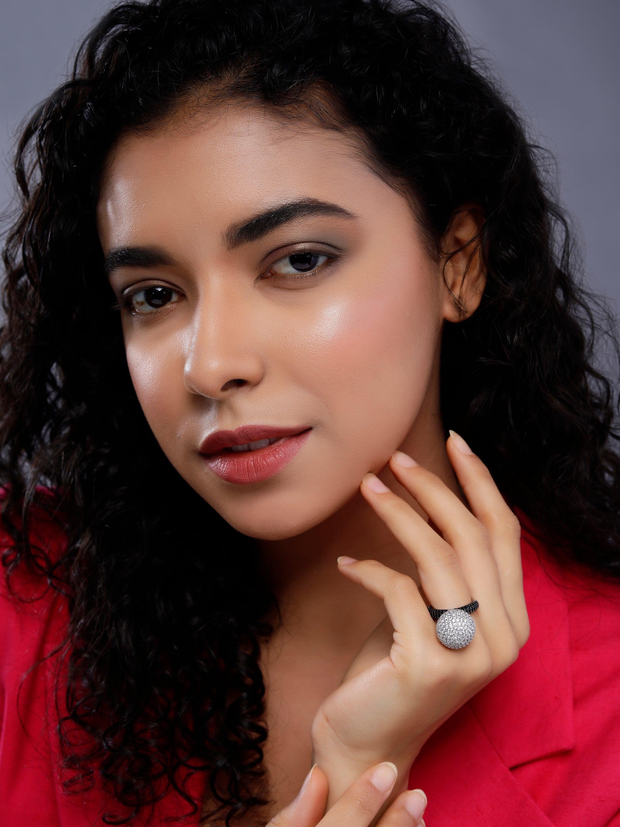 Dazzling Sphere of Glamour Silver Ring - Diavo Jewels