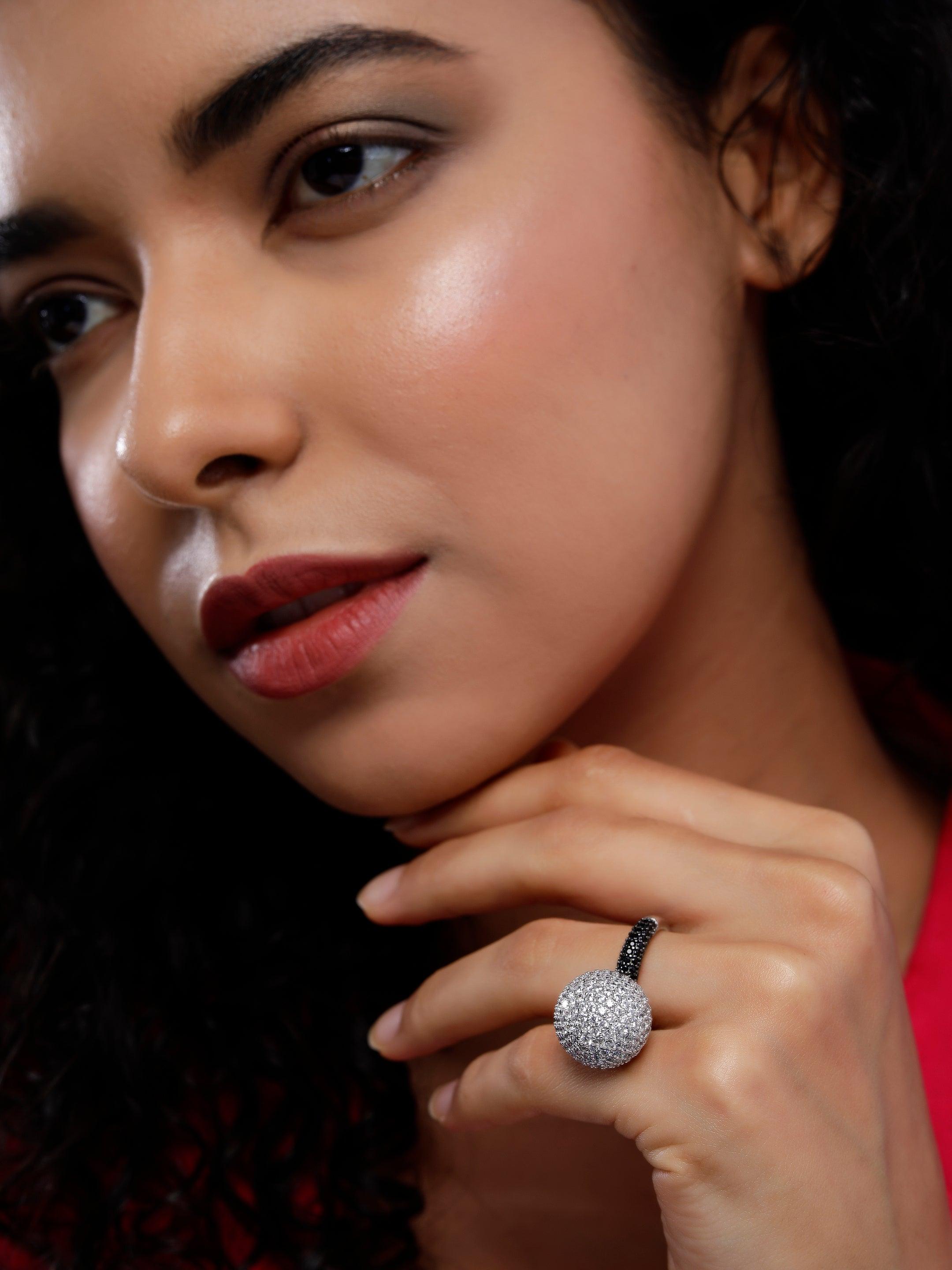 Dazzling Sphere of Glamour Silver Ring - Diavo Jewels