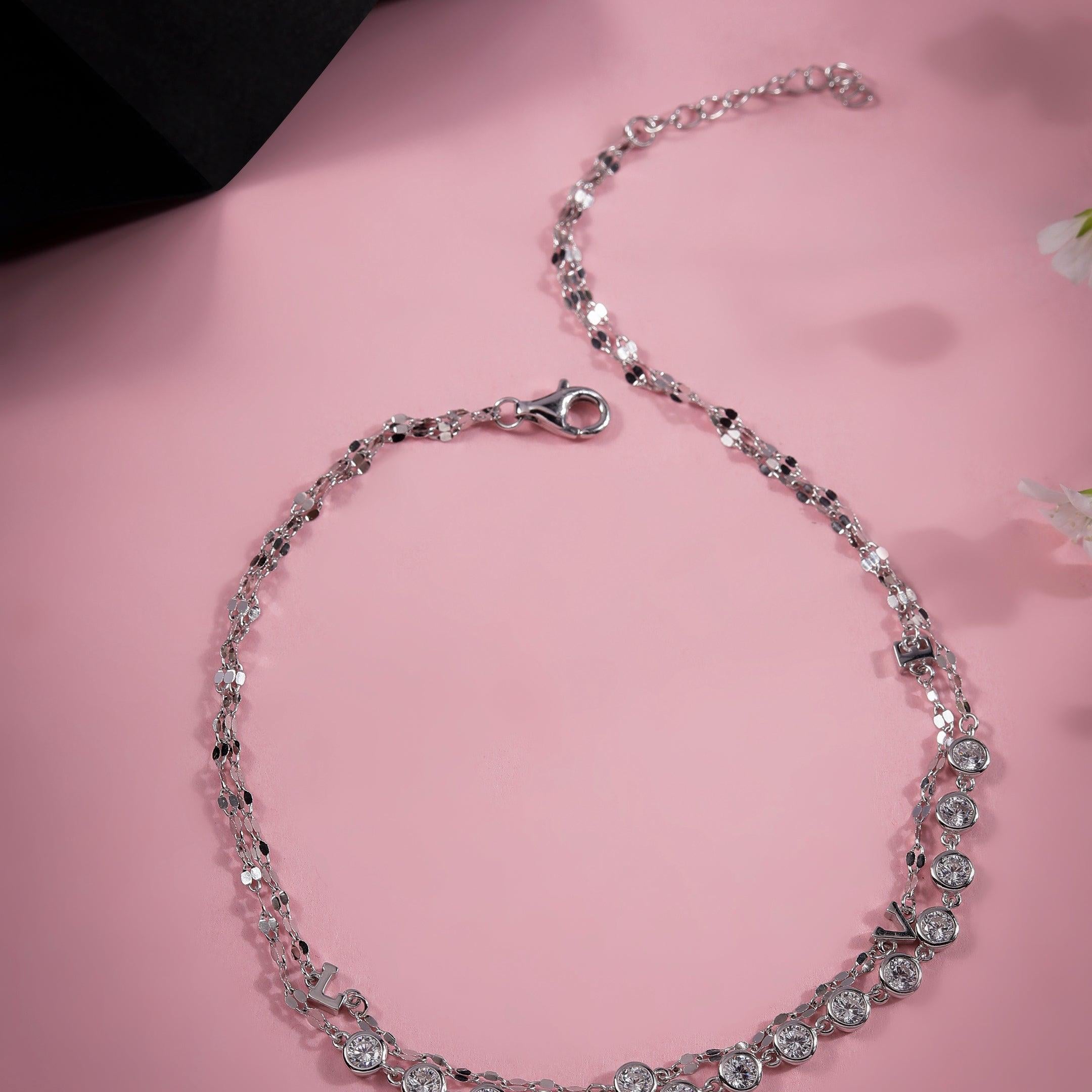 My Heart's Treasure Rhodium Plated Silver Anklet - Diavo Jewels