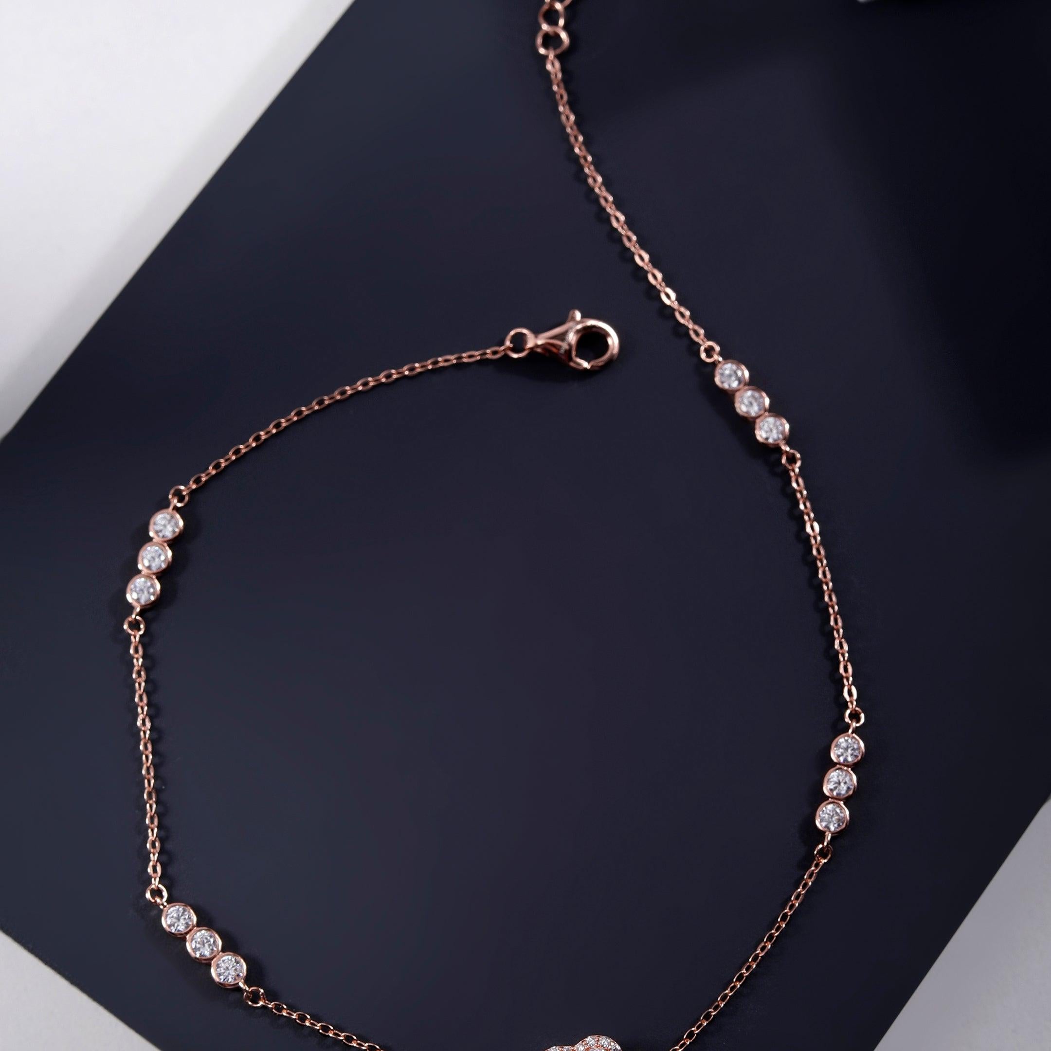 Hearty Fleur Charms Rose Gold Plated Silver Anklet - Diavo Jewels