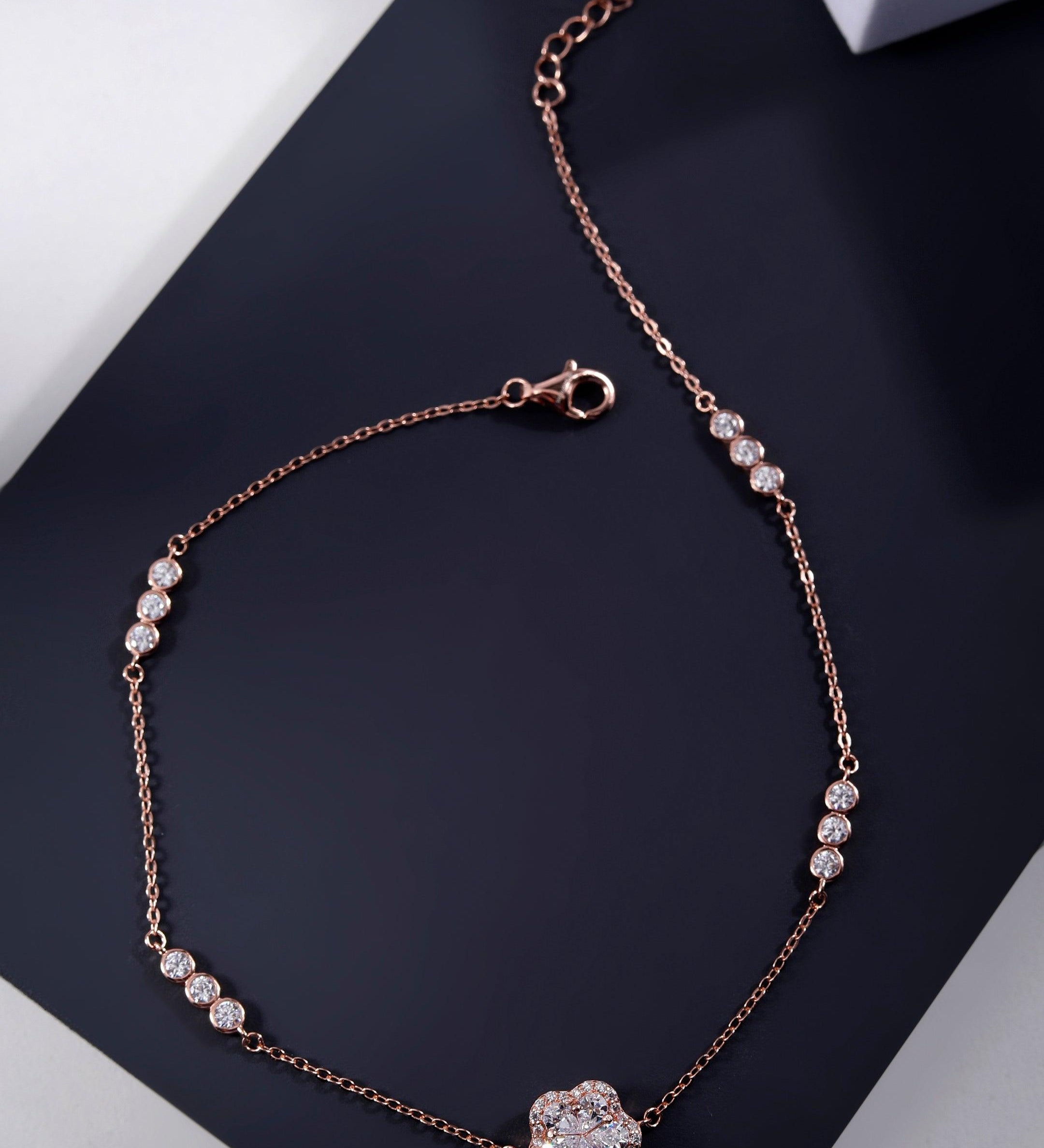 Hearty Fleur Charms Rose Gold Plated Silver Anklet - Diavo Jewels