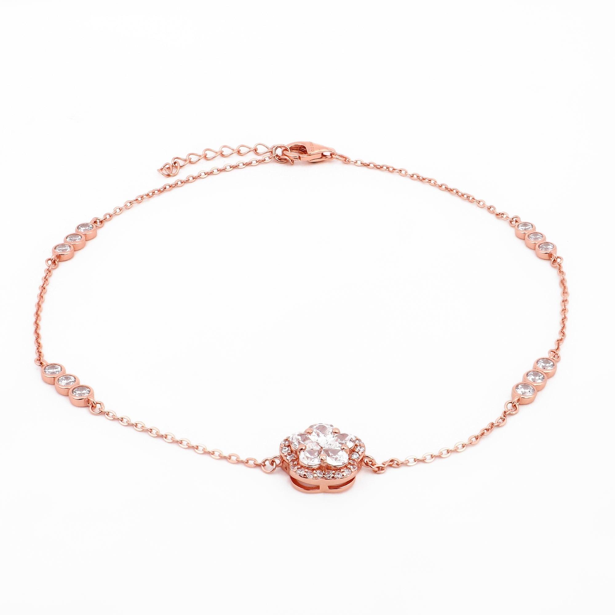 Hearty Fleur Charms Rose Gold Plated Silver Anklet - Diavo Jewels