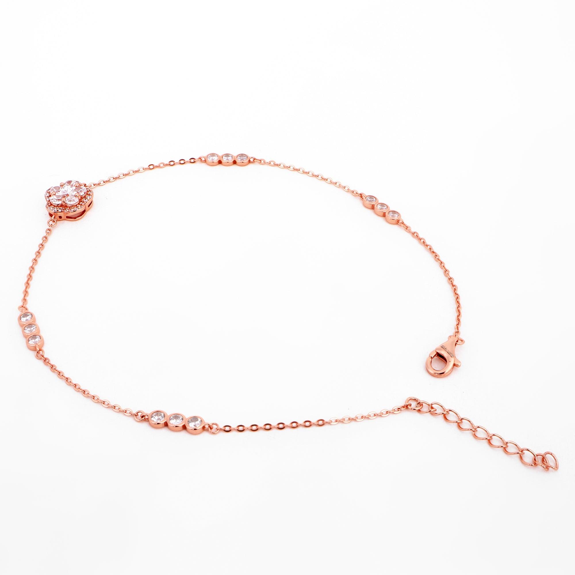 Hearty Fleur Charms Rose Gold Plated Silver Anklet - Diavo Jewels
