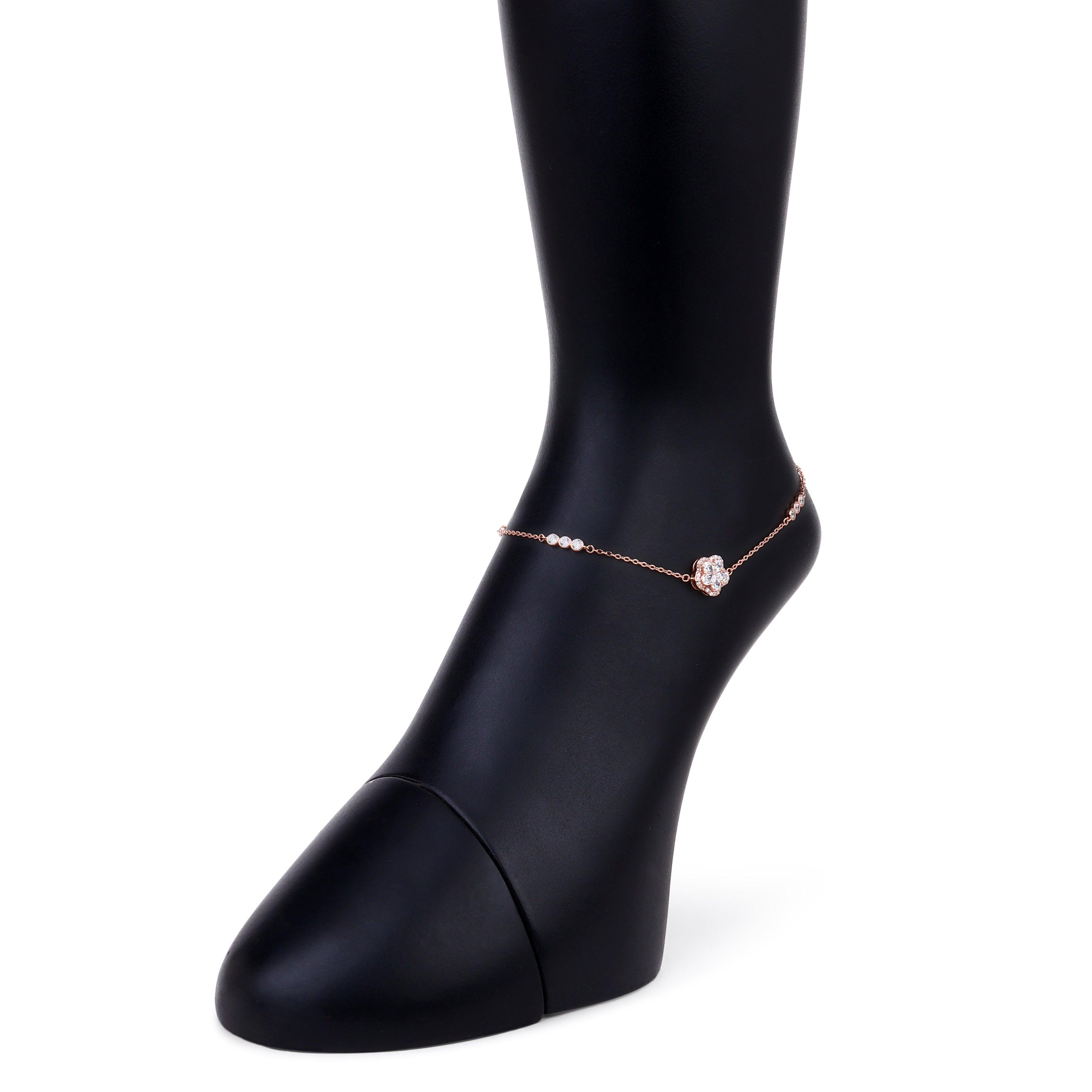 Hearty Fleur Charms Rose Gold Plated Silver Anklet - Diavo Jewels