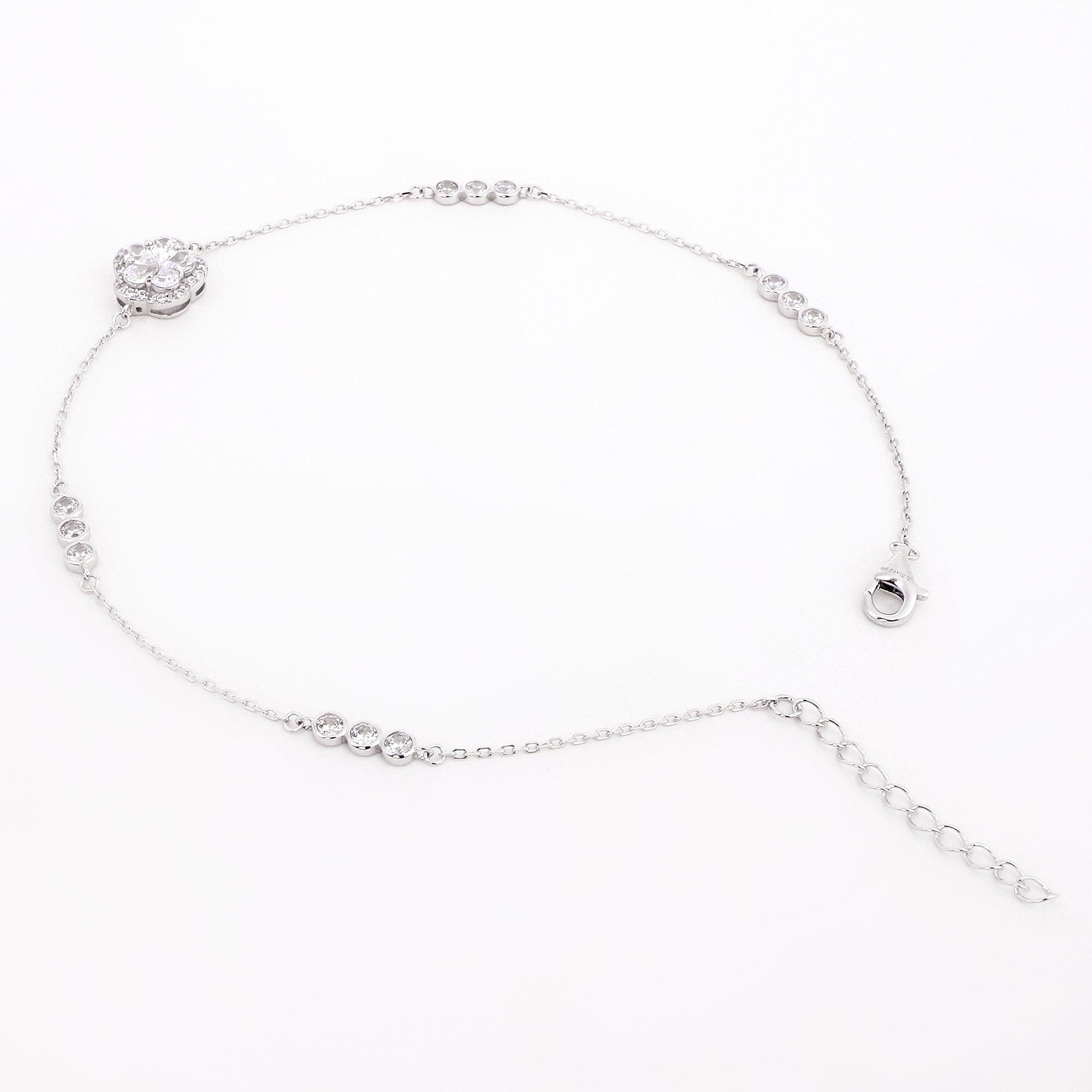 Hearty Fleur Charms Rhodium Plated Silver Anklet - Diavo Jewels