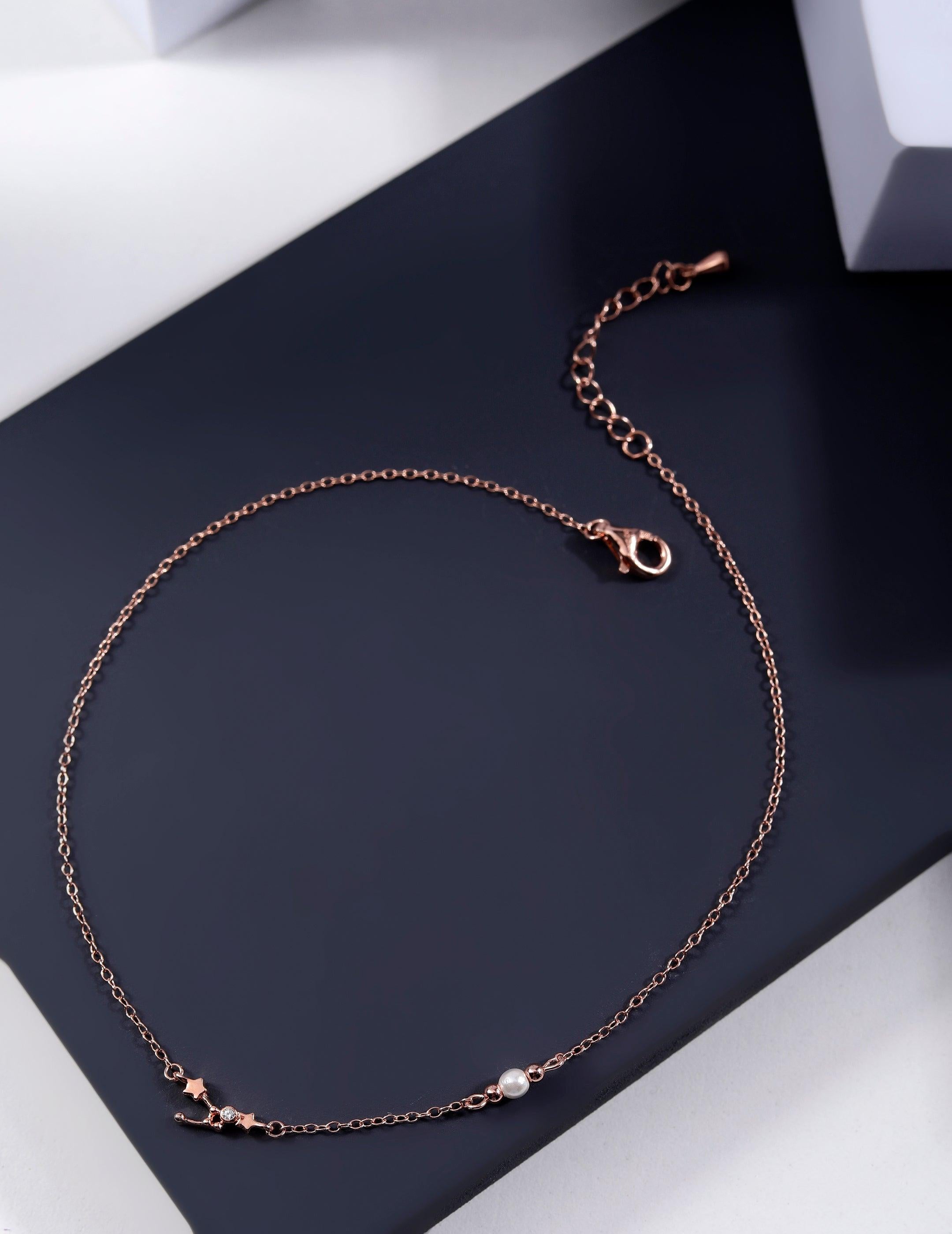 Graceful Charms Rose Gold Plated Silver Anklet - Diavo Jewels