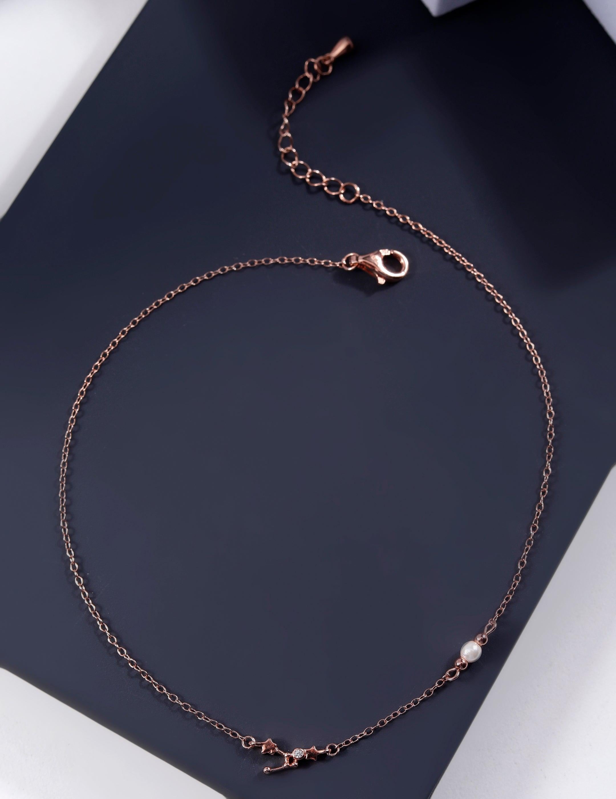 Graceful Charms Rose Gold Plated Silver Anklet - Diavo Jewels