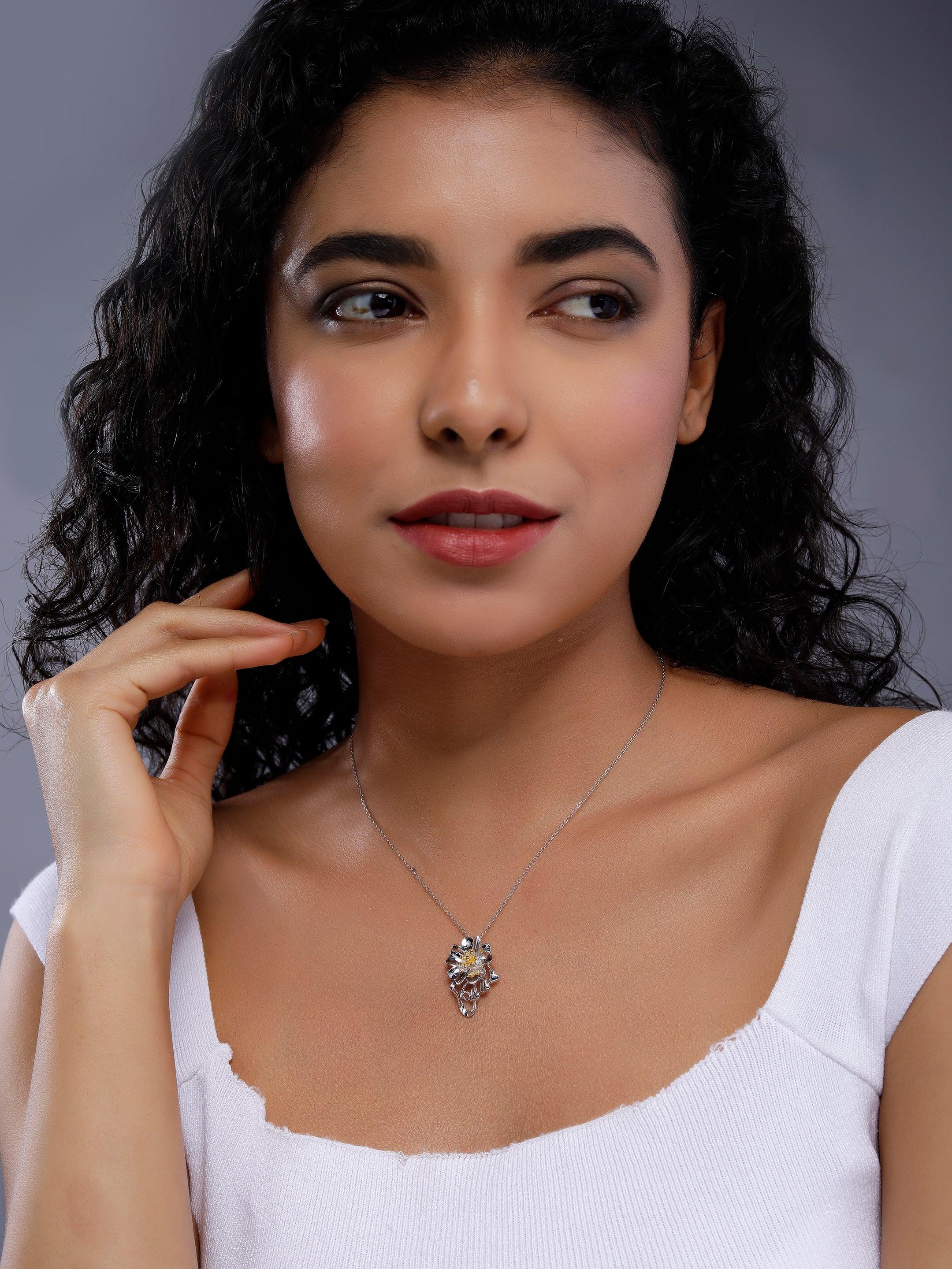 Dazzling Orchid Splendor Silver Necklace - Diavo Jewels