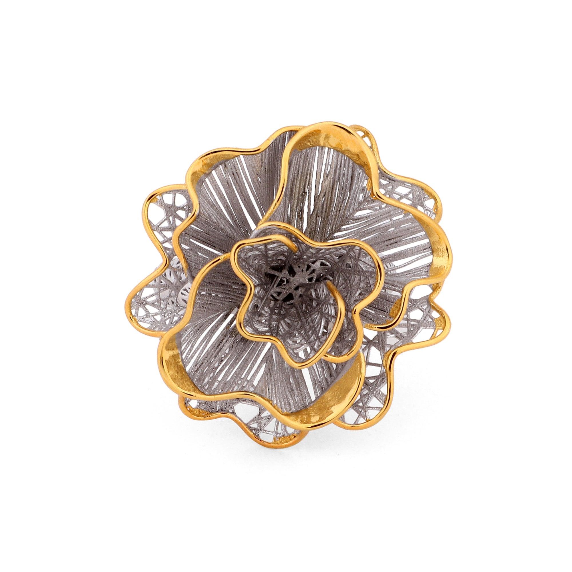 Gilded Filigree Floral Silver Ring - Diavo Jewels