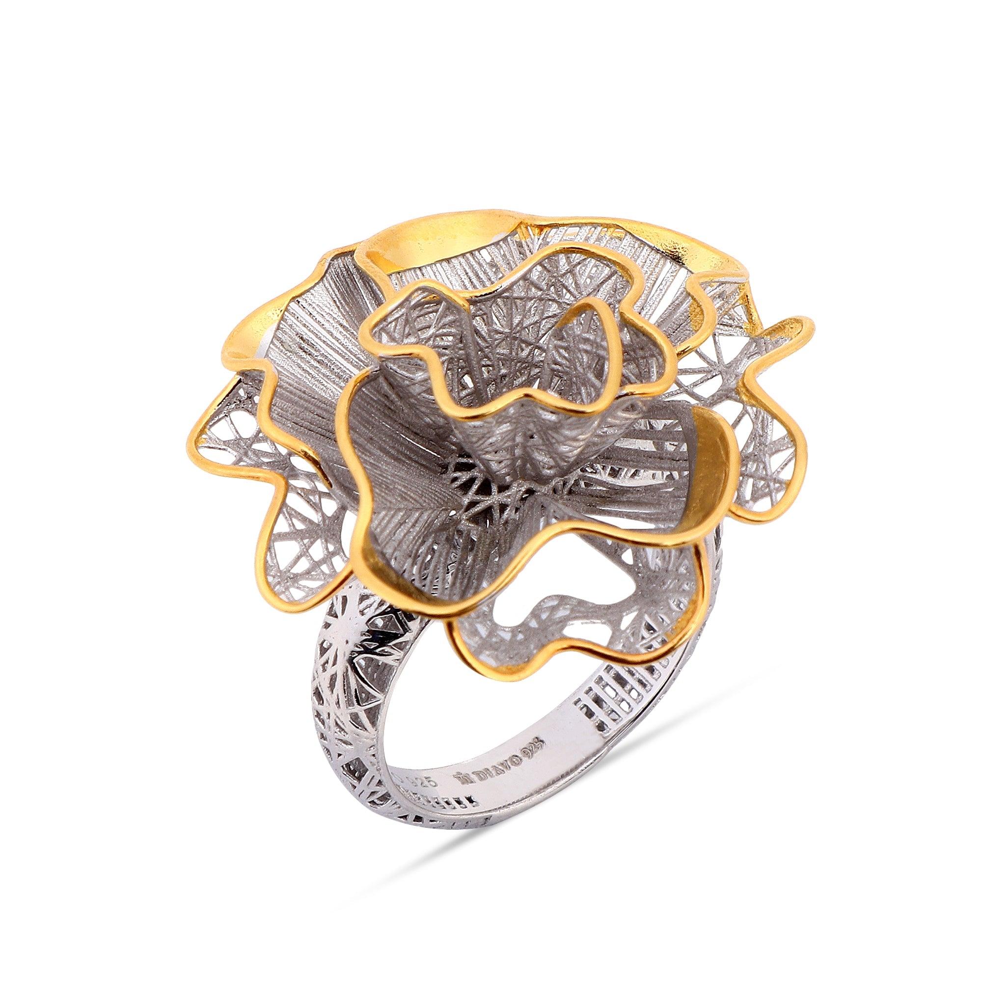 Gilded Filigree Floral Silver Ring - Diavo Jewels
