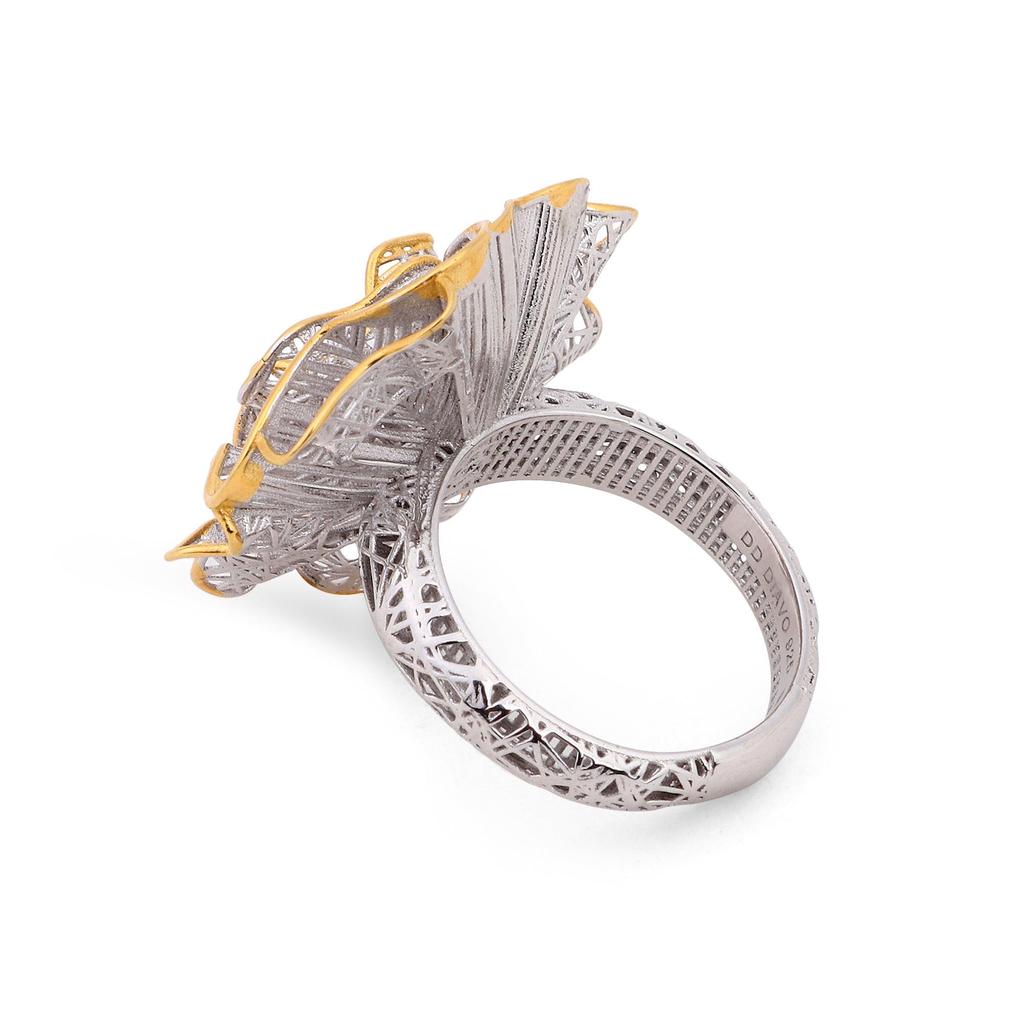 Gilded Filigree Floral Silver Ring - Diavo Jewels