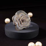 Filigree Floral Delight Silver Ring with Dual Tones - Diavo Jewels