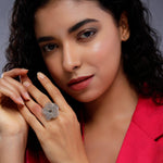 Filigree Floral Delight Silver Ring with Dual Tones - Diavo Jewels