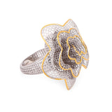 Filigree Floral Delight Silver Ring with Dual Tones - Diavo Jewels