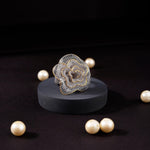 Filigree Floral Delight Silver Ring with Dual Tones - Diavo Jewels