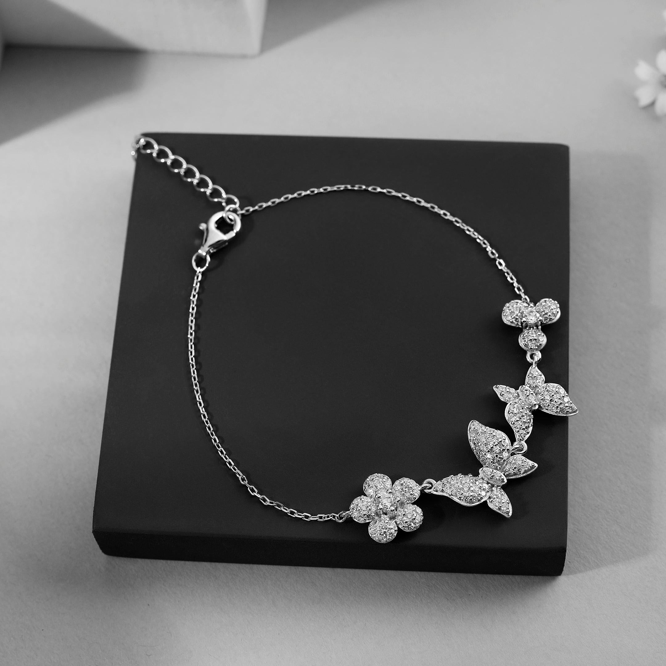 Whimsical Flutterby Charms Silver Bracelet - Diavo Jewels